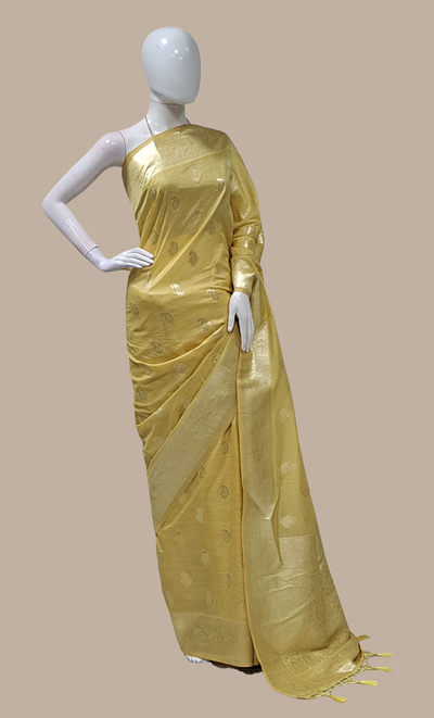 Dark Lemon Woven Art Silk Sari