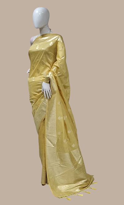 Dark Lemon Woven Art Silk Sari