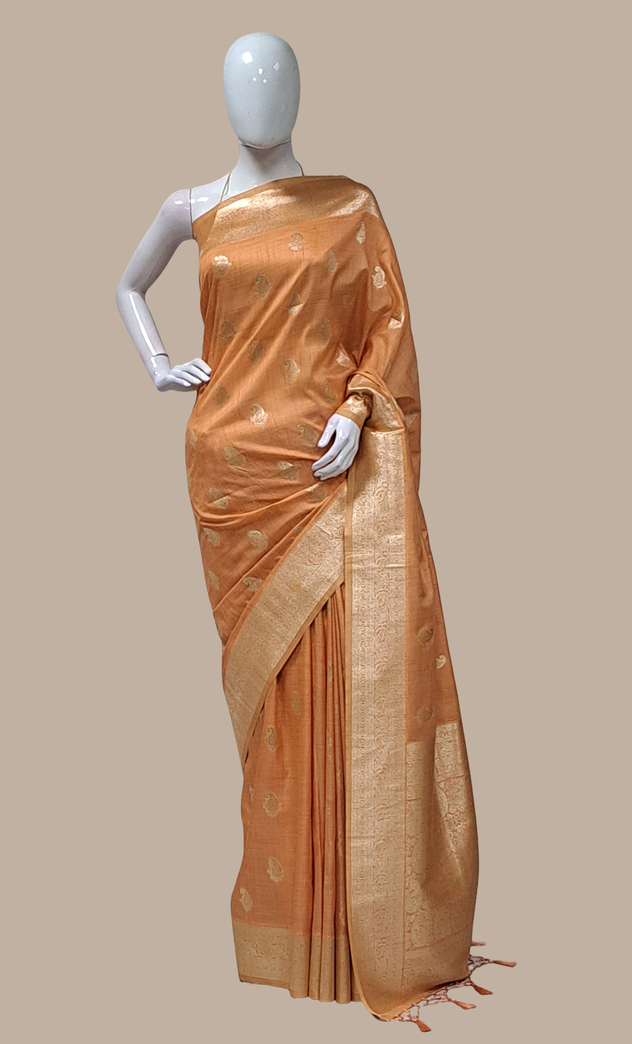 Deep Peach Woven Art Silk Sari