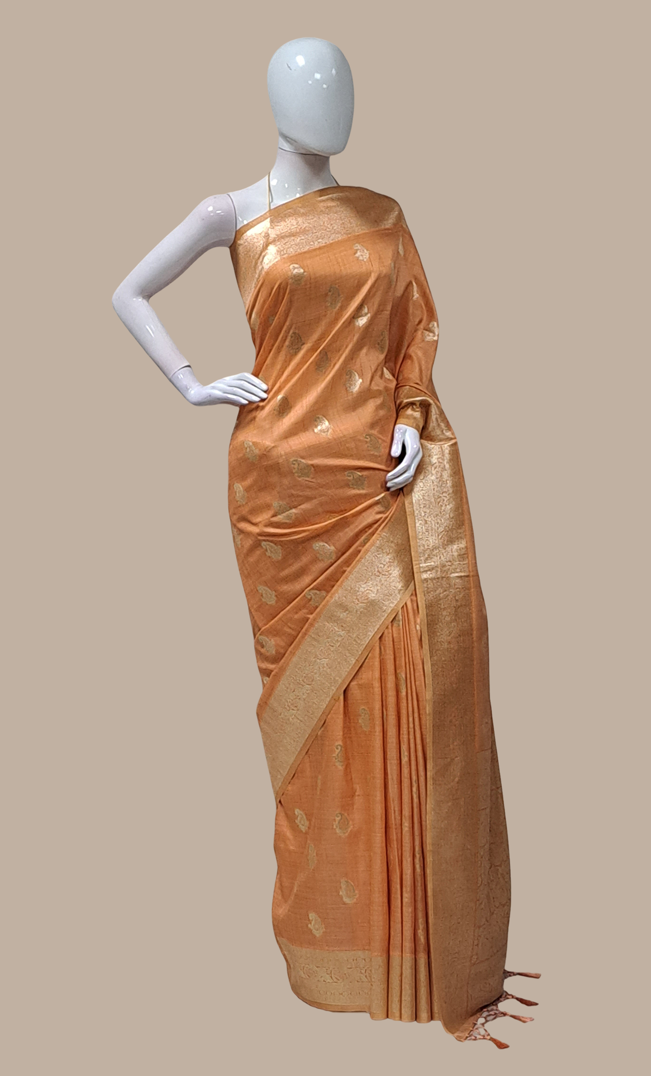 Deep Peach Woven Art Silk Sari