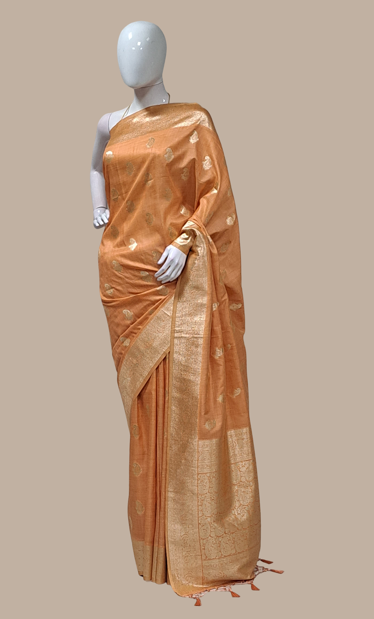 Deep Peach Woven Art Silk Sari