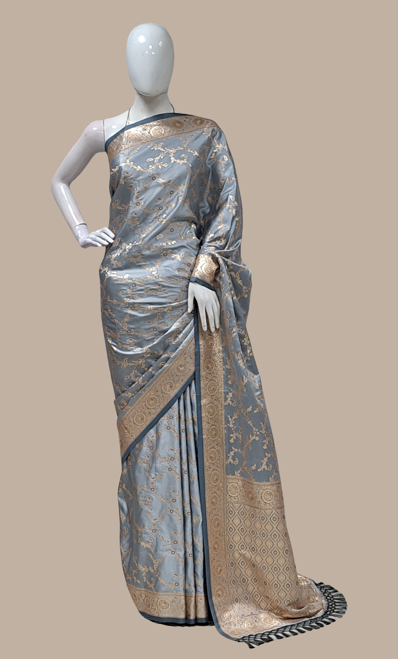 Deep Grey Woven Art Silk Sari