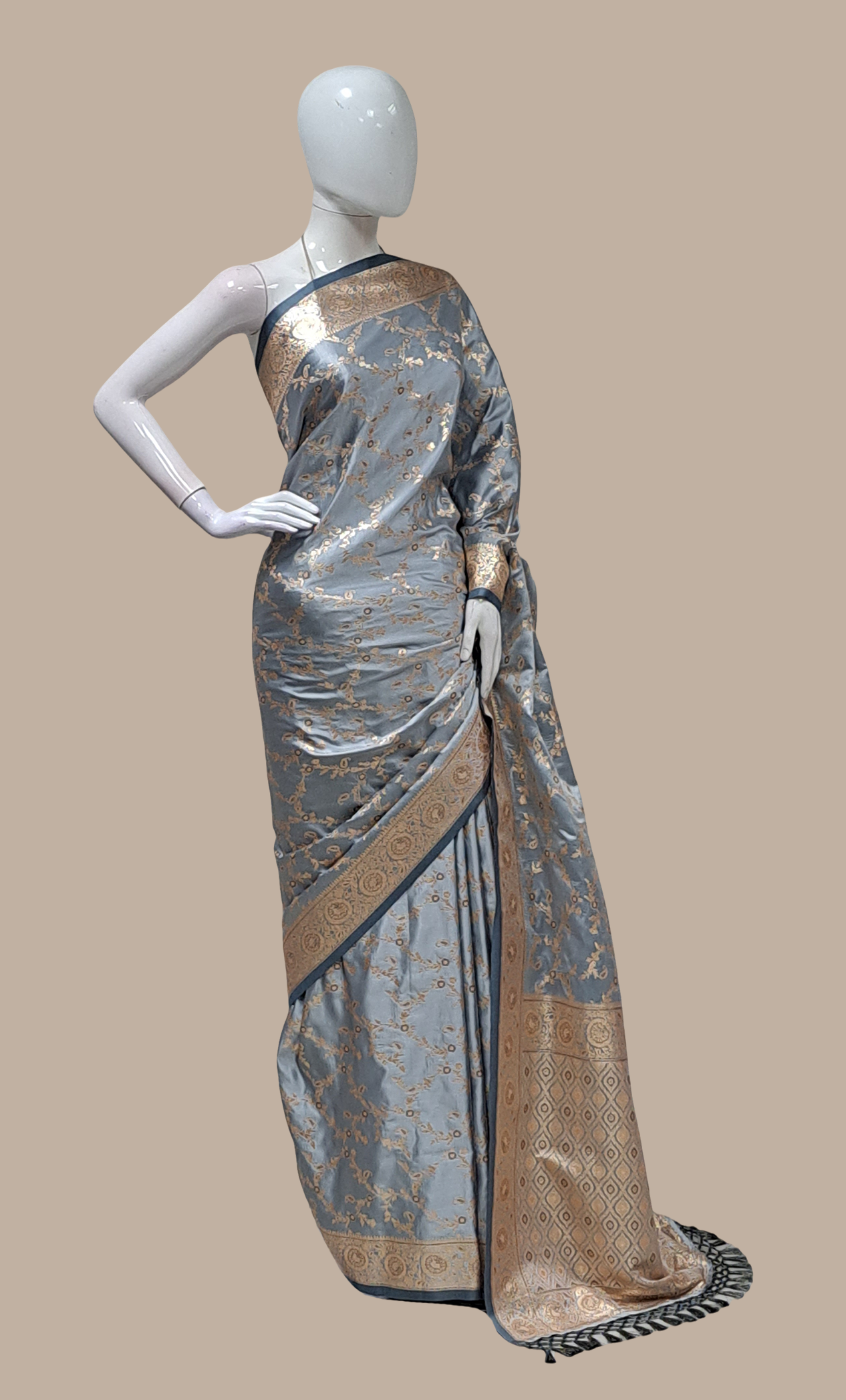 Deep Grey Woven Art Silk Sari