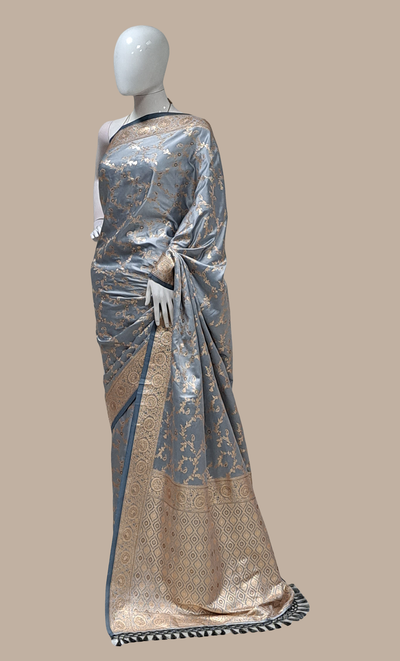 Deep Grey Woven Art Silk Sari