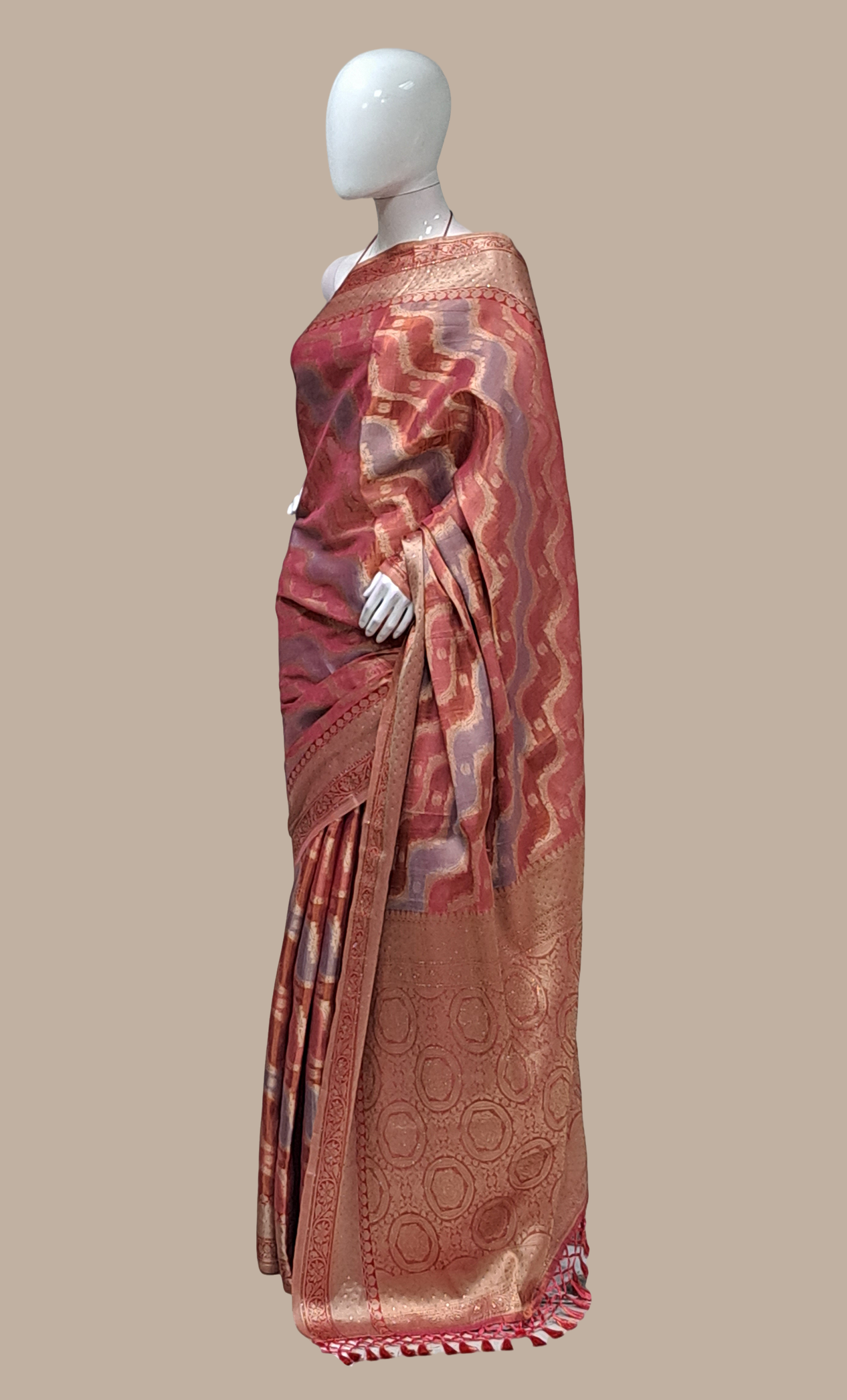 Coral Woven Art Silk Sari