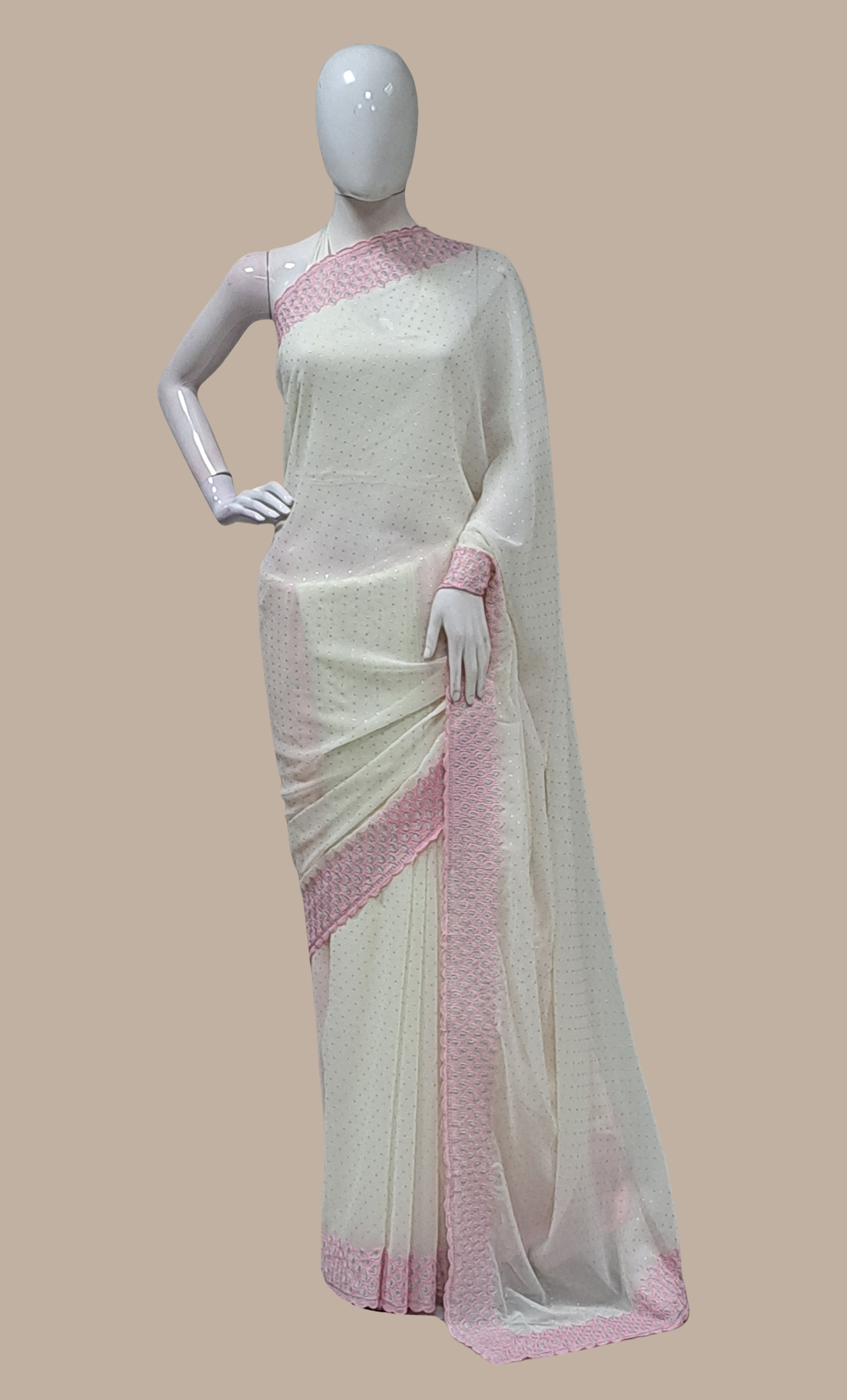 Cream Embroidered Sari