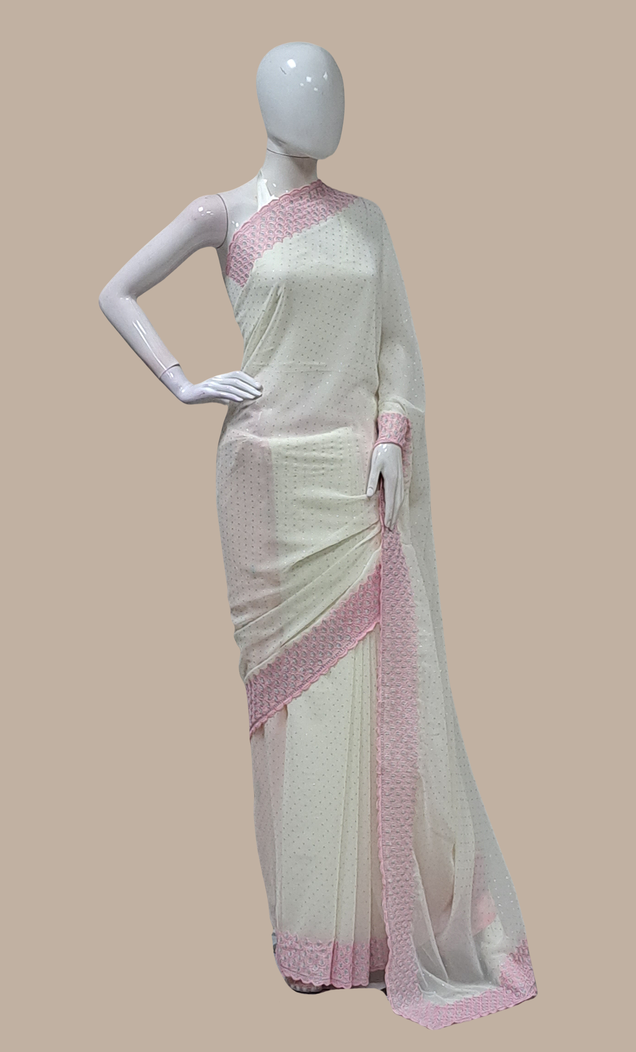 Cream Embroidered Sari