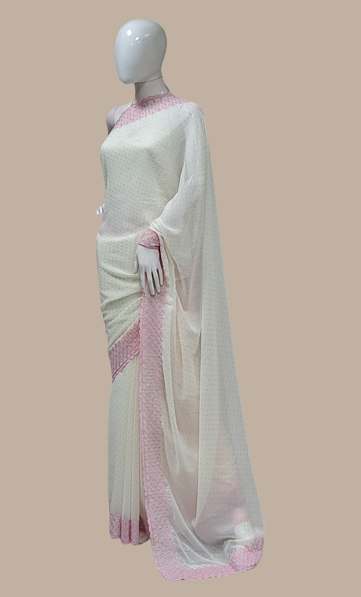 Cream Embroidered Sari