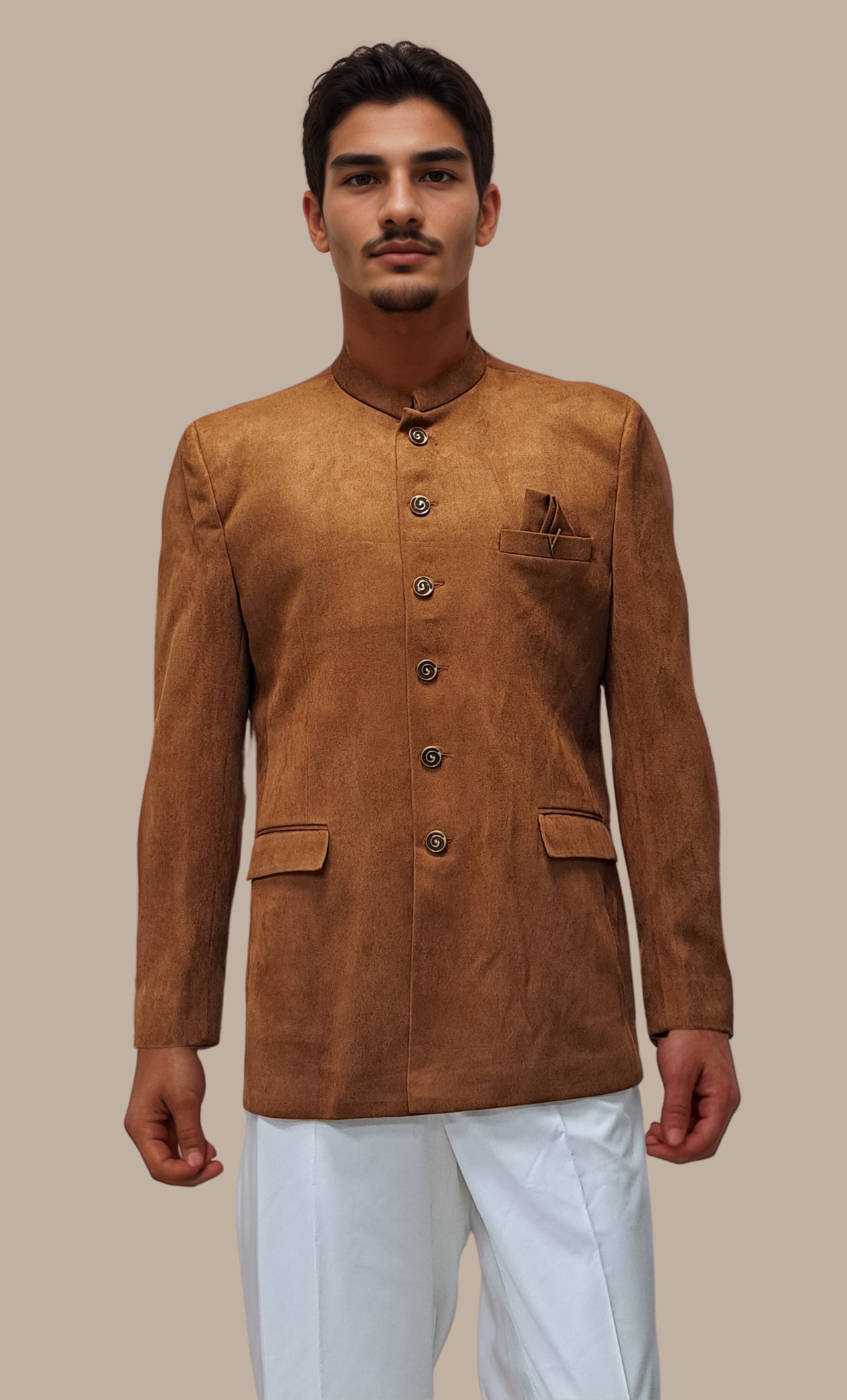 Mens Deep Camel Jodhpuri Set