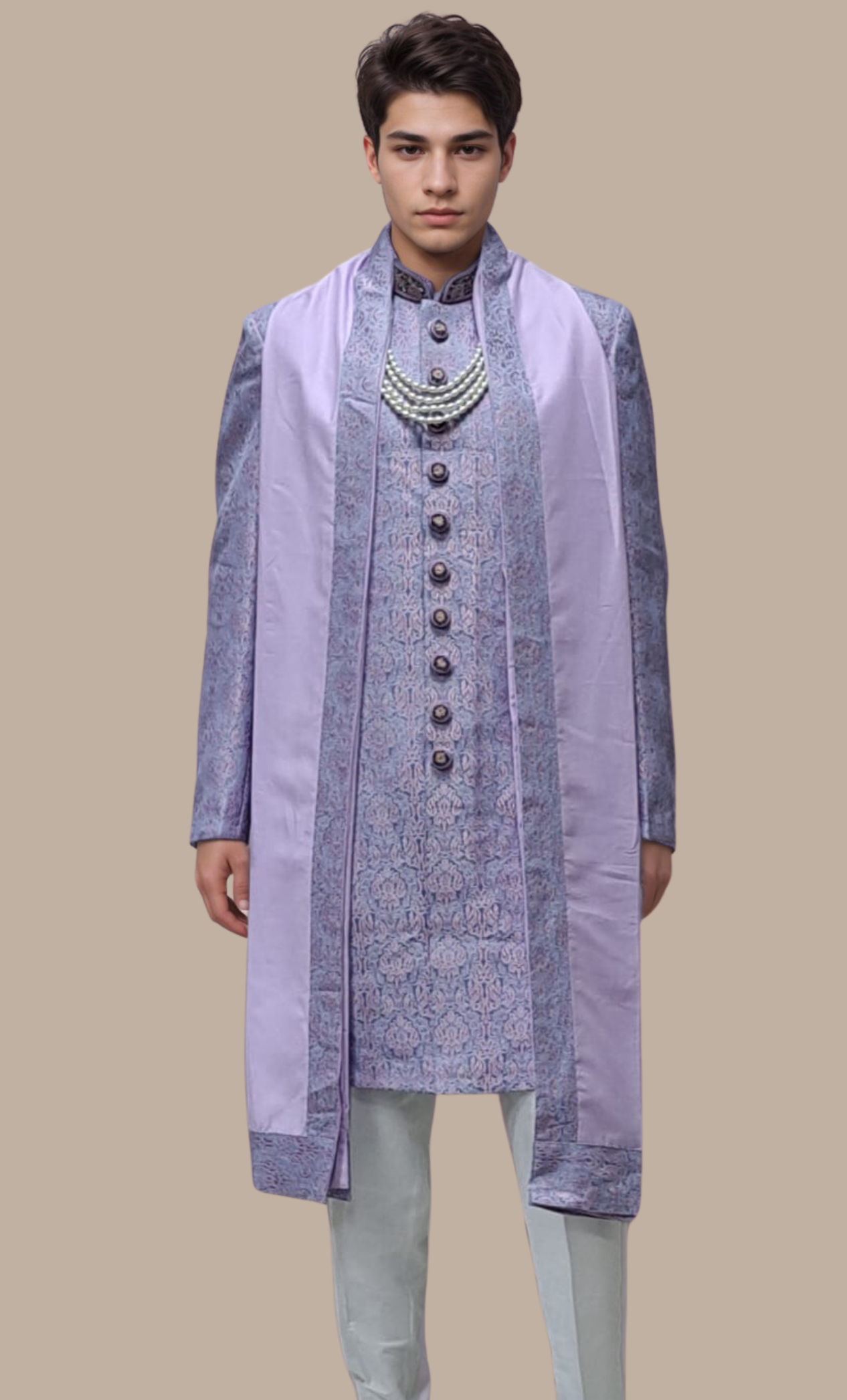 Mens Lavender Sherwani Set