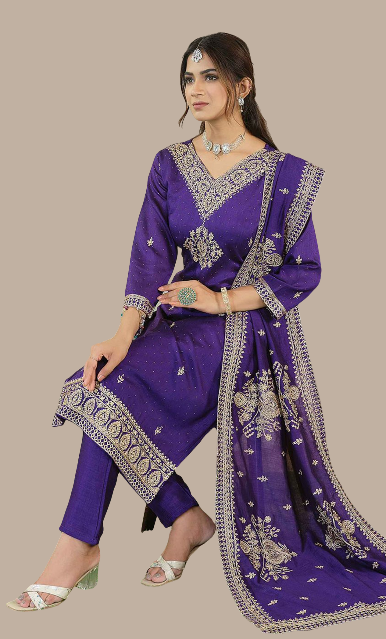 Deep Purple Embroidered Punjabi