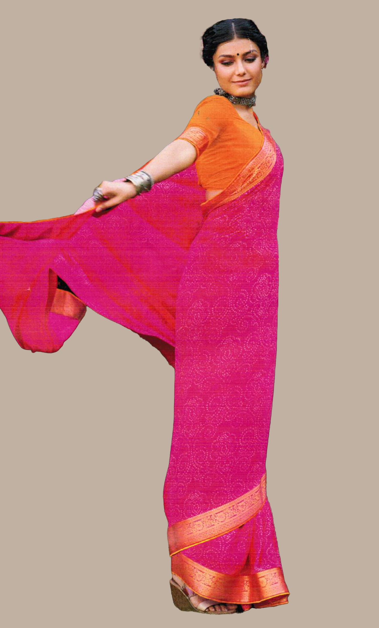 Spicy Pink Bandhani Printed Sari