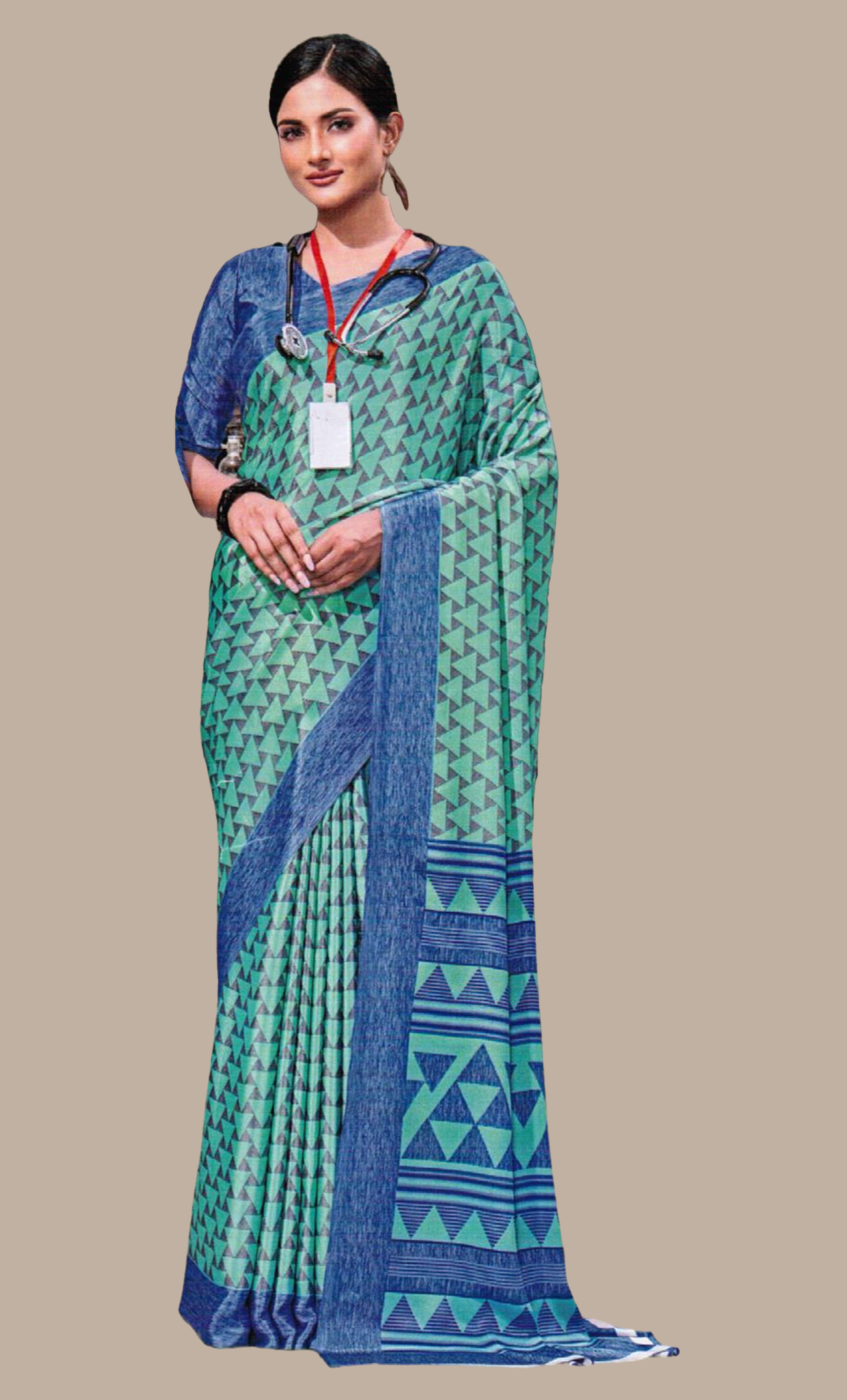 Aqua Printed Sari