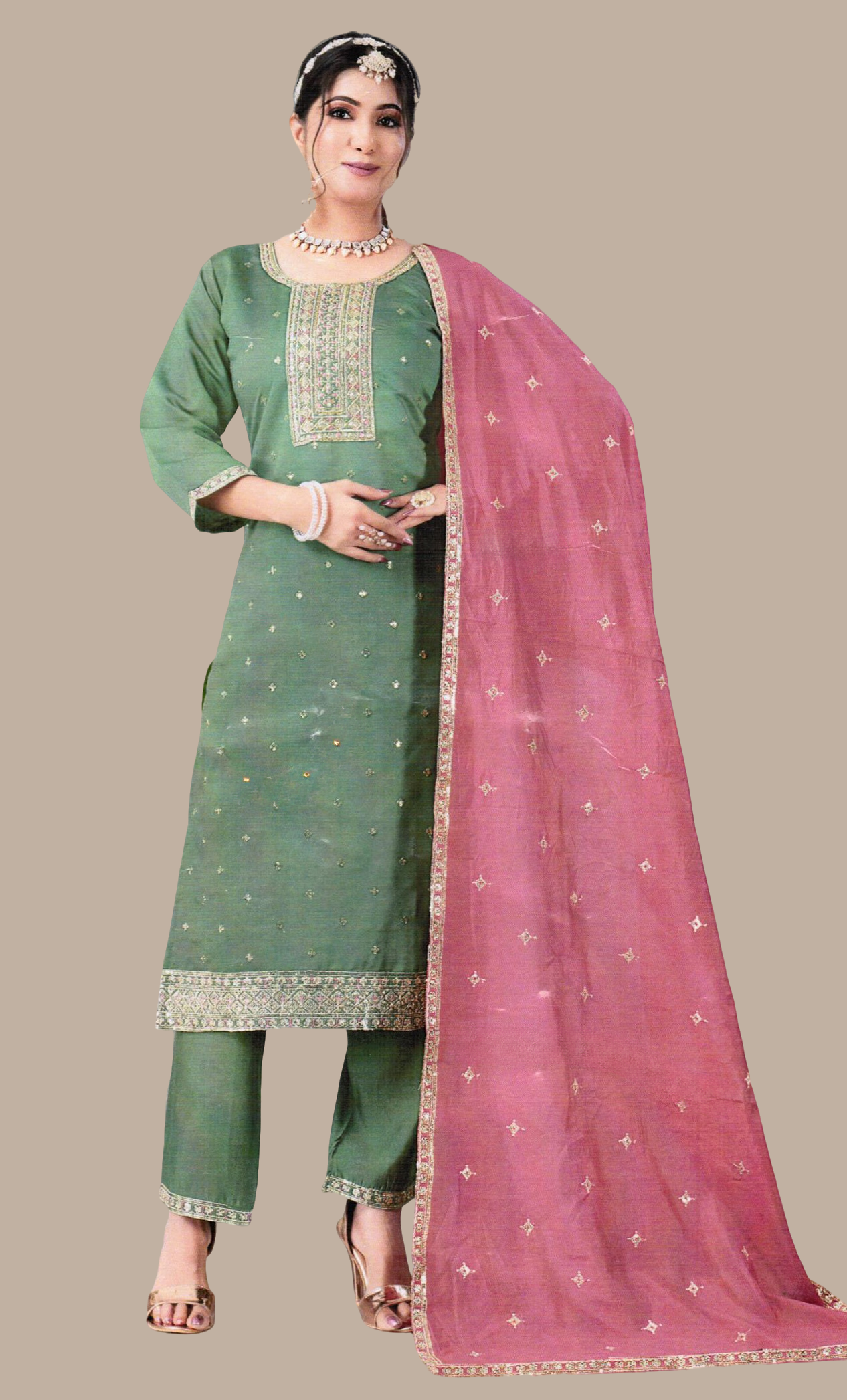 Deep Olive Embroidered Punjabi