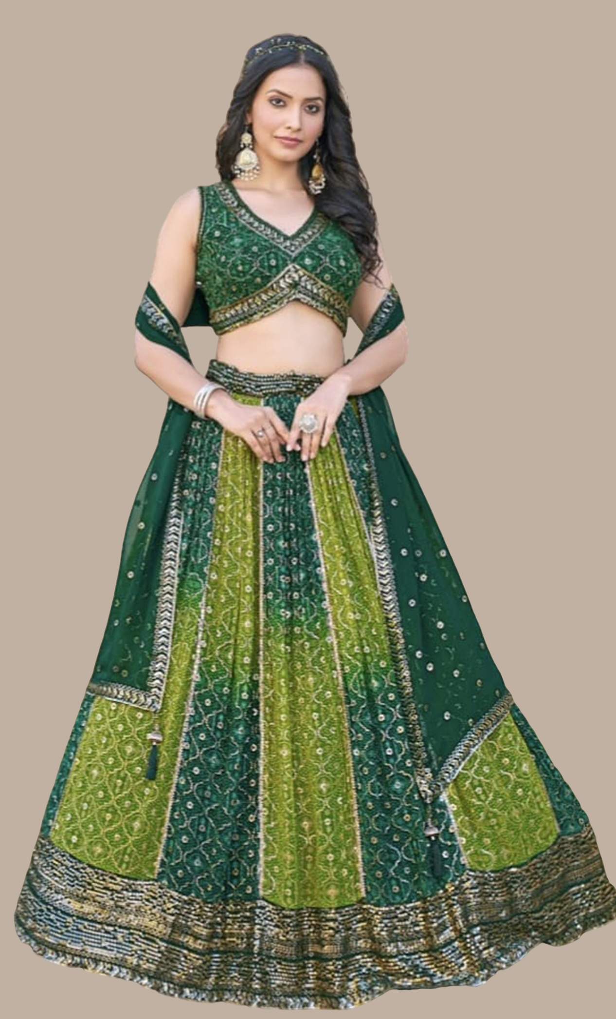 Lime Green Fully Embroidered Chania Choli
