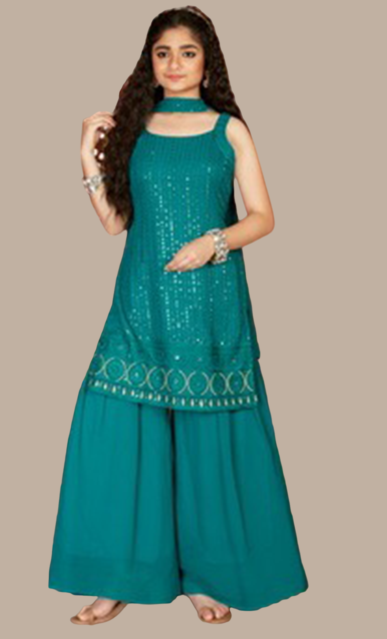 Teal Blue Embroidered Palazzo Set