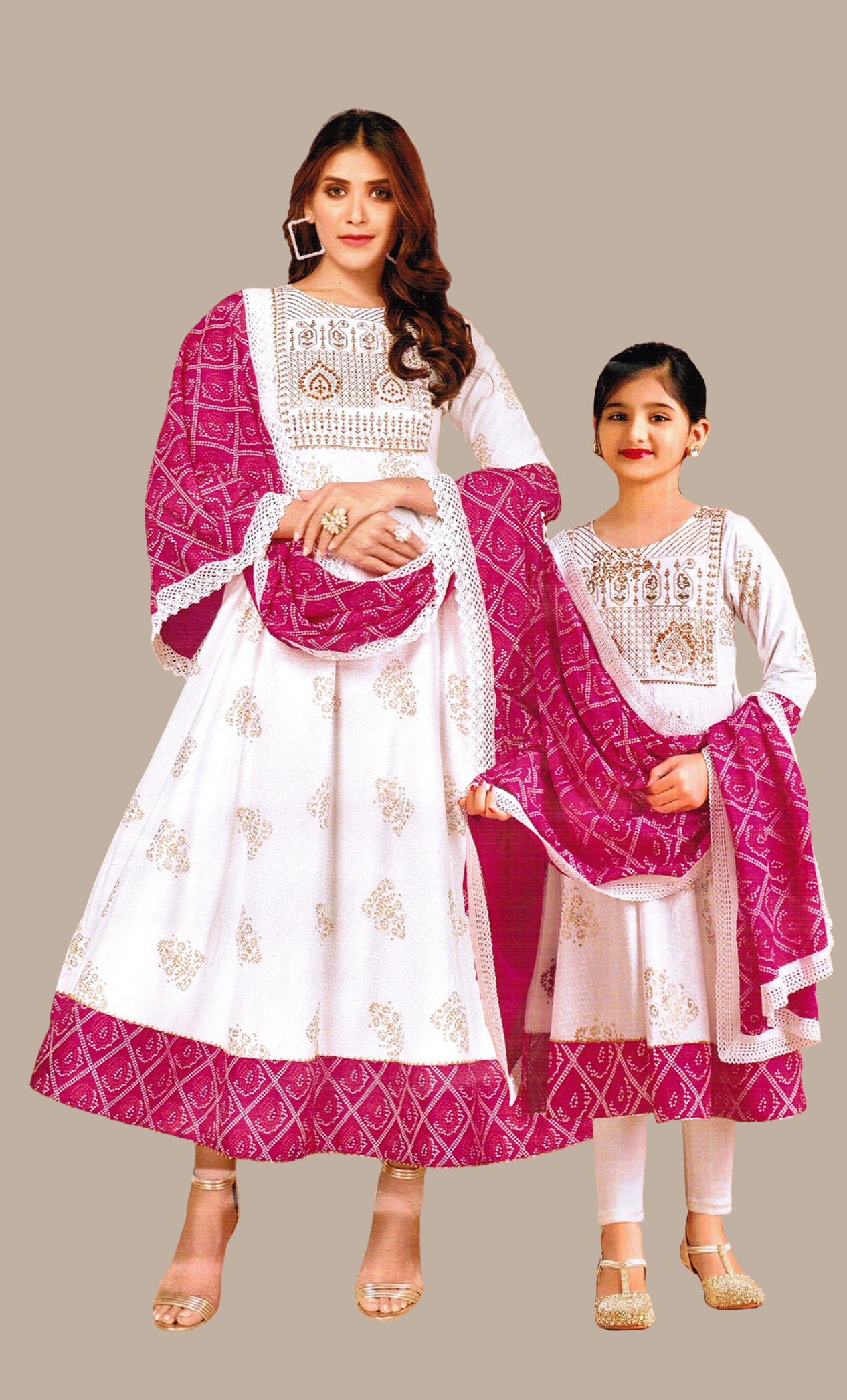 Matching Mother & Daughter Kurti Dress & Dupatta