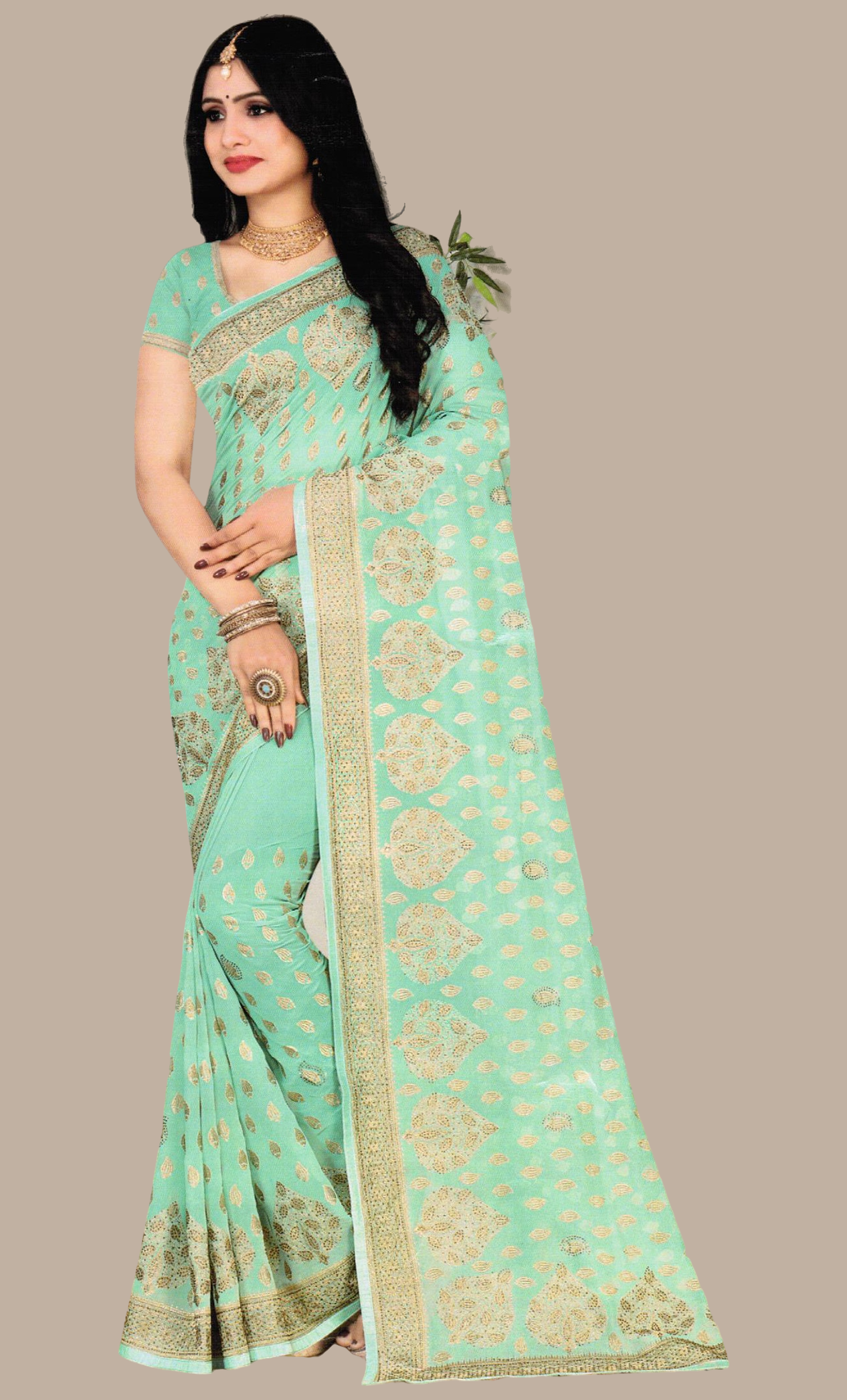 Sea Green Embroidered Sari