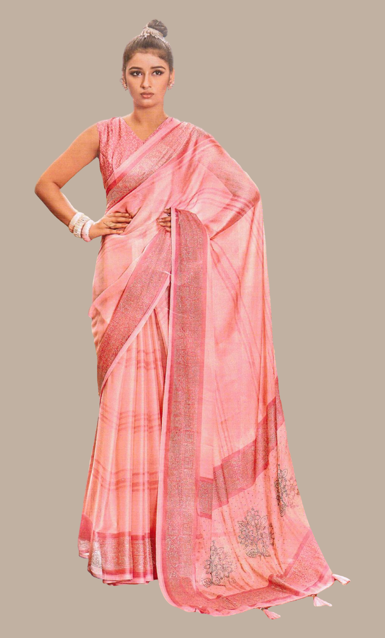 Soft Salmon Pink Embroidered Sari