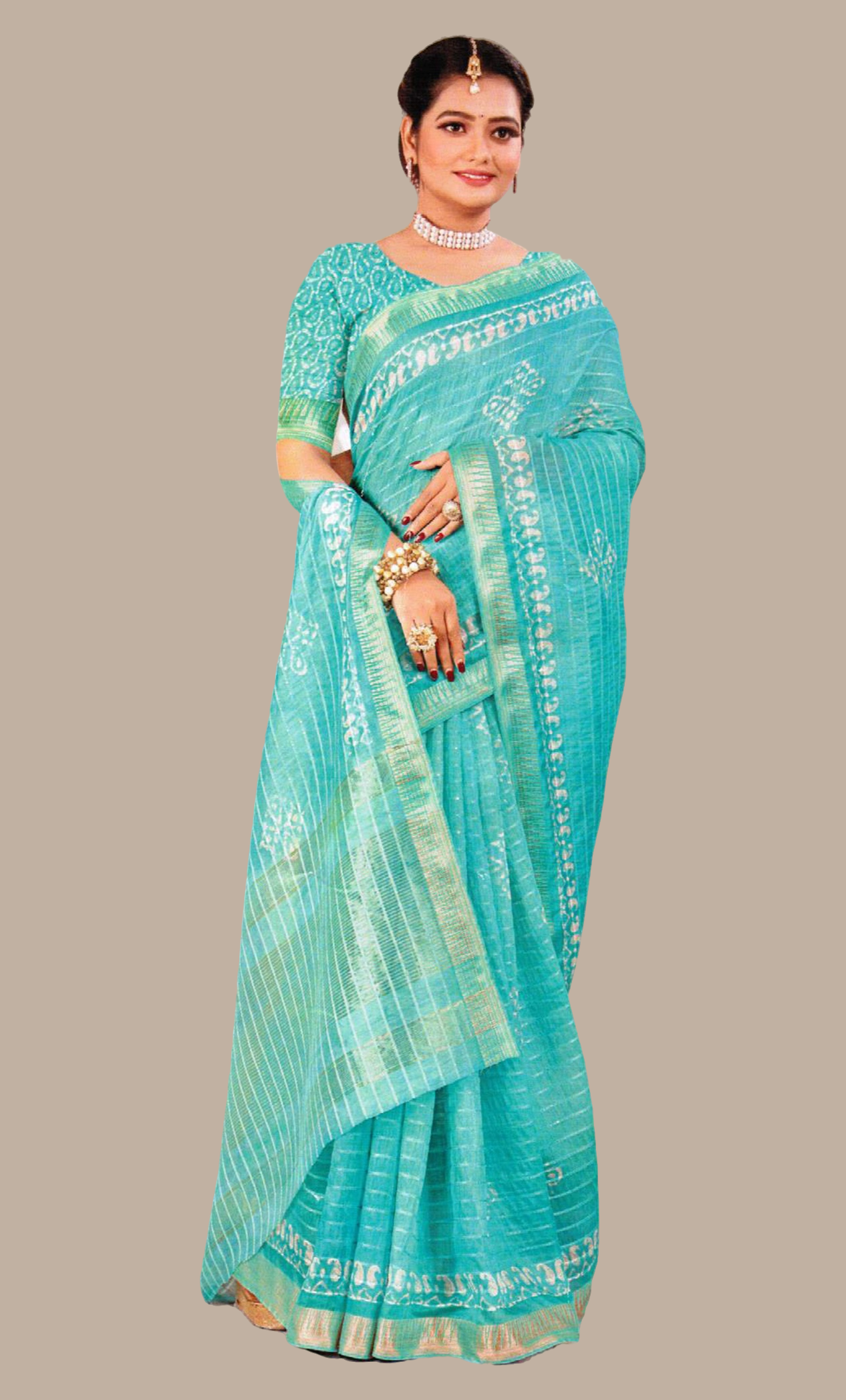 Aqua Green Cotton Sari