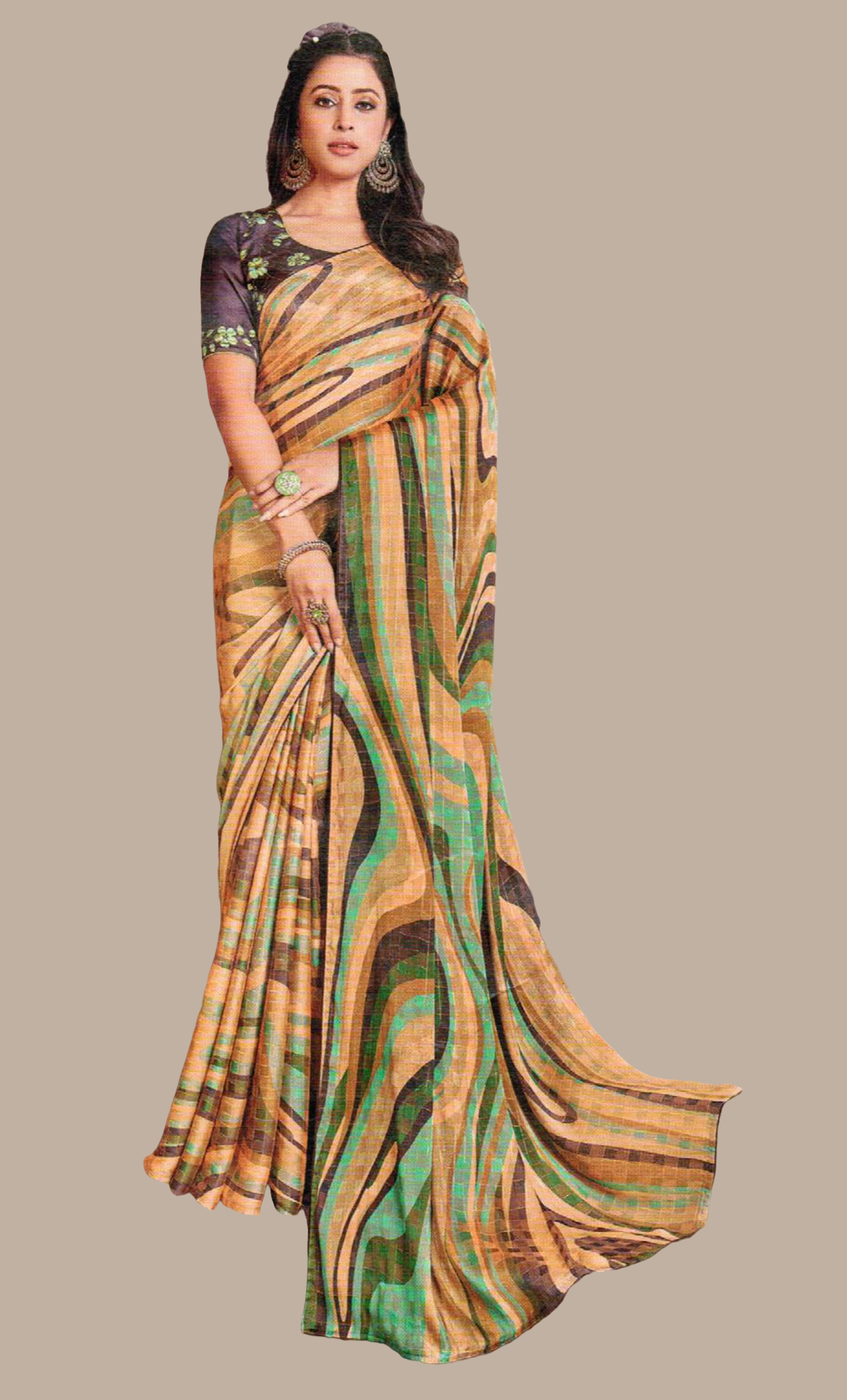 Soft Beige Printed Sari