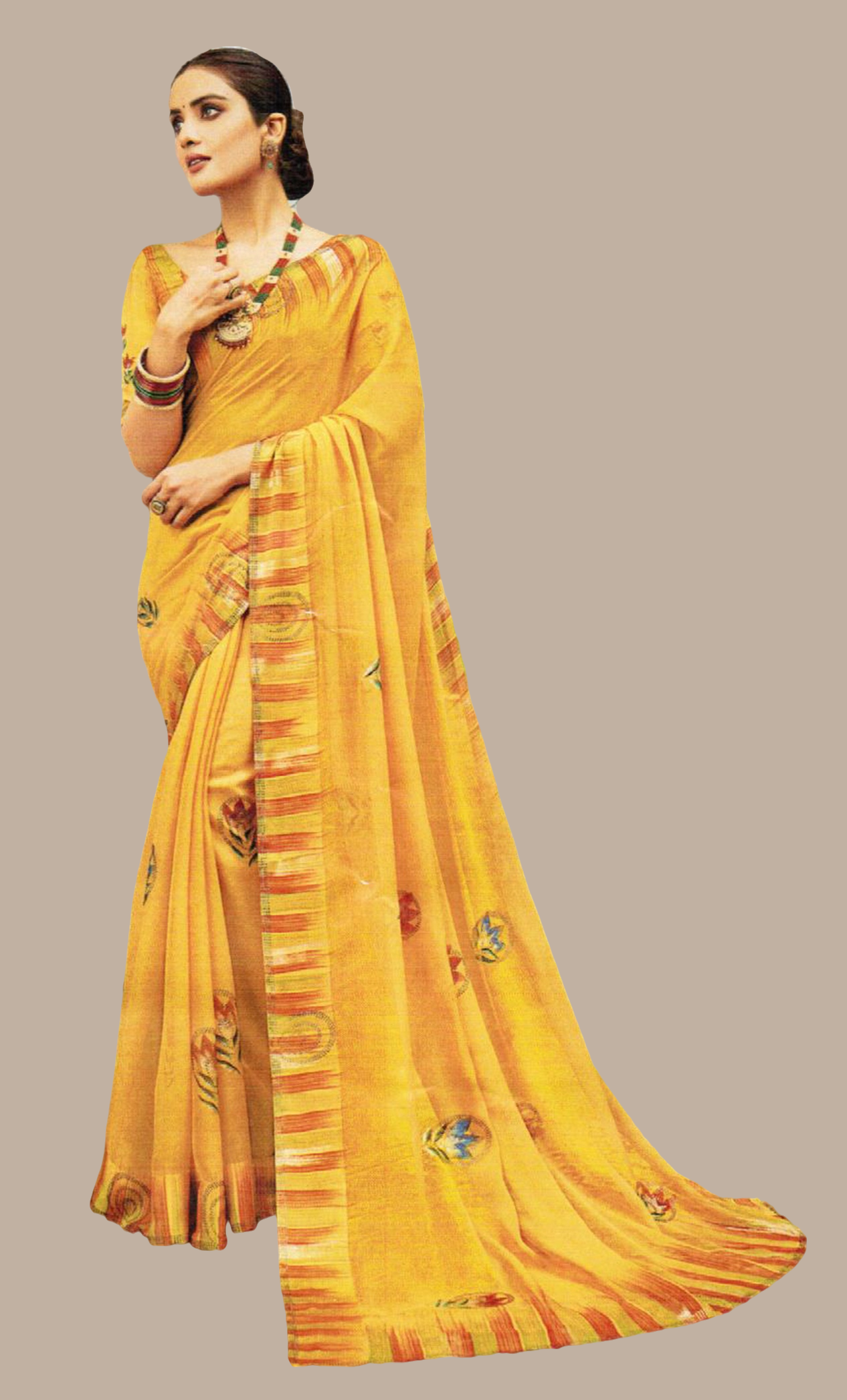 Bright Mustard Printed Sari