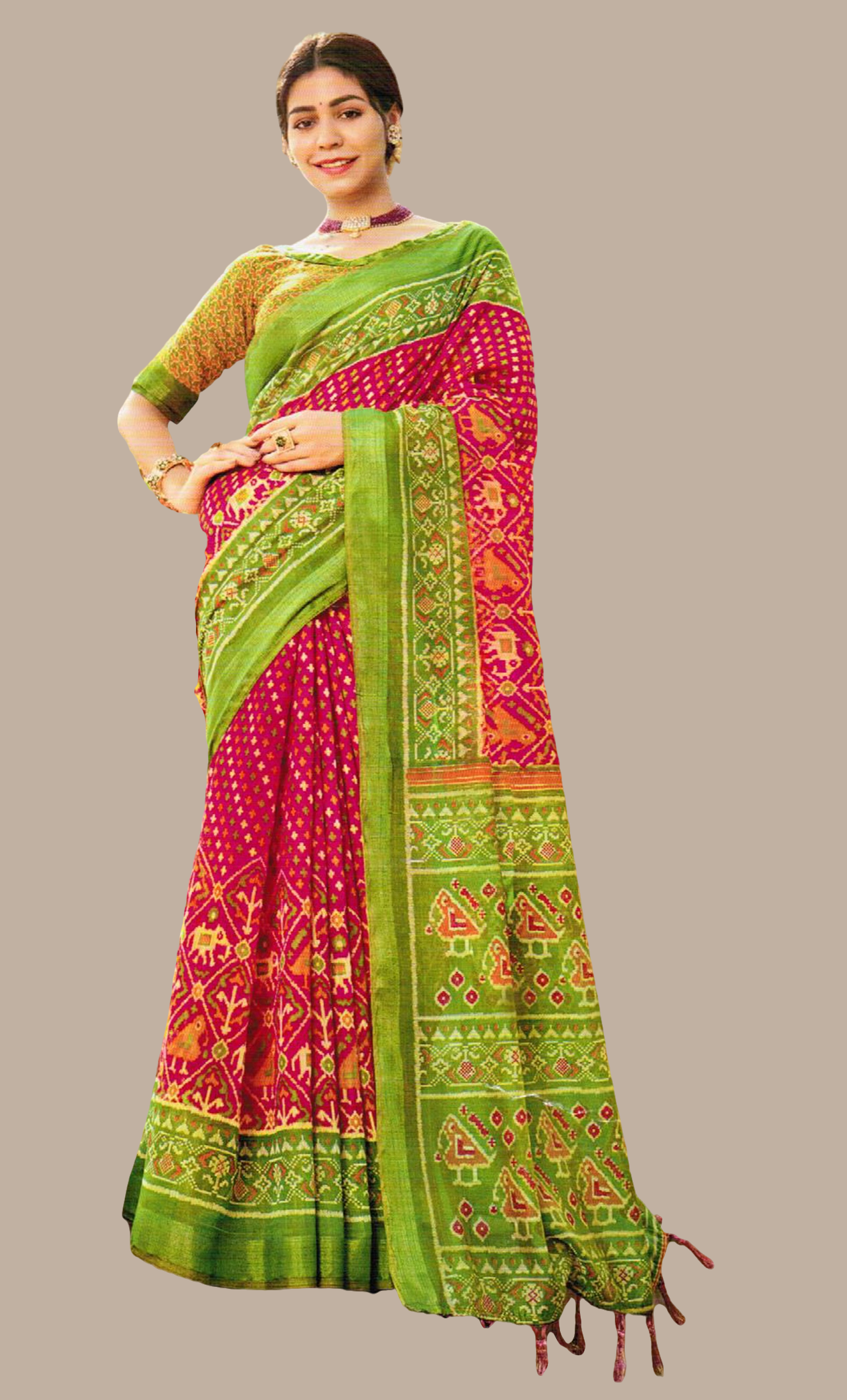 Deep Cerise Printed Cotton Sari