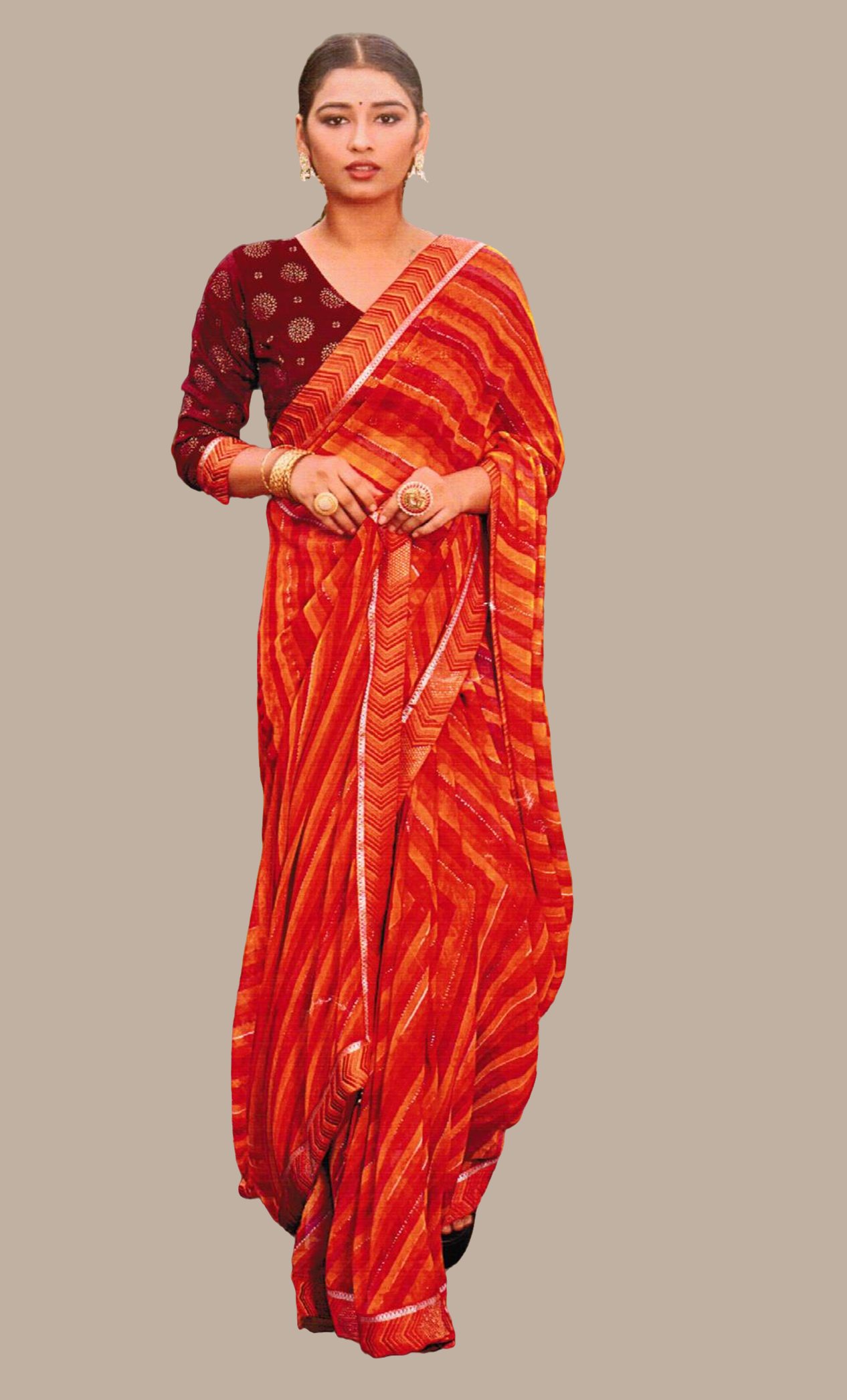 Burnt Orange Embroidered Sari