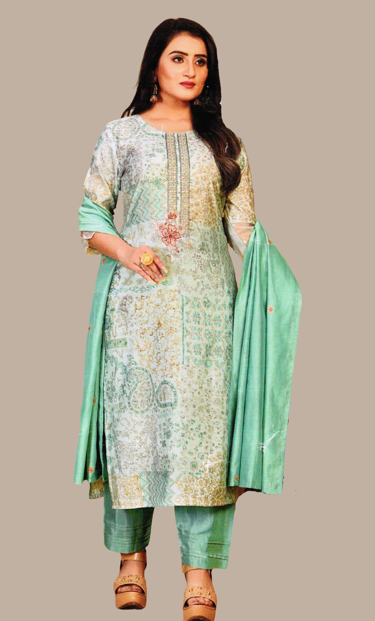 Aqua Green Printed Punjabi