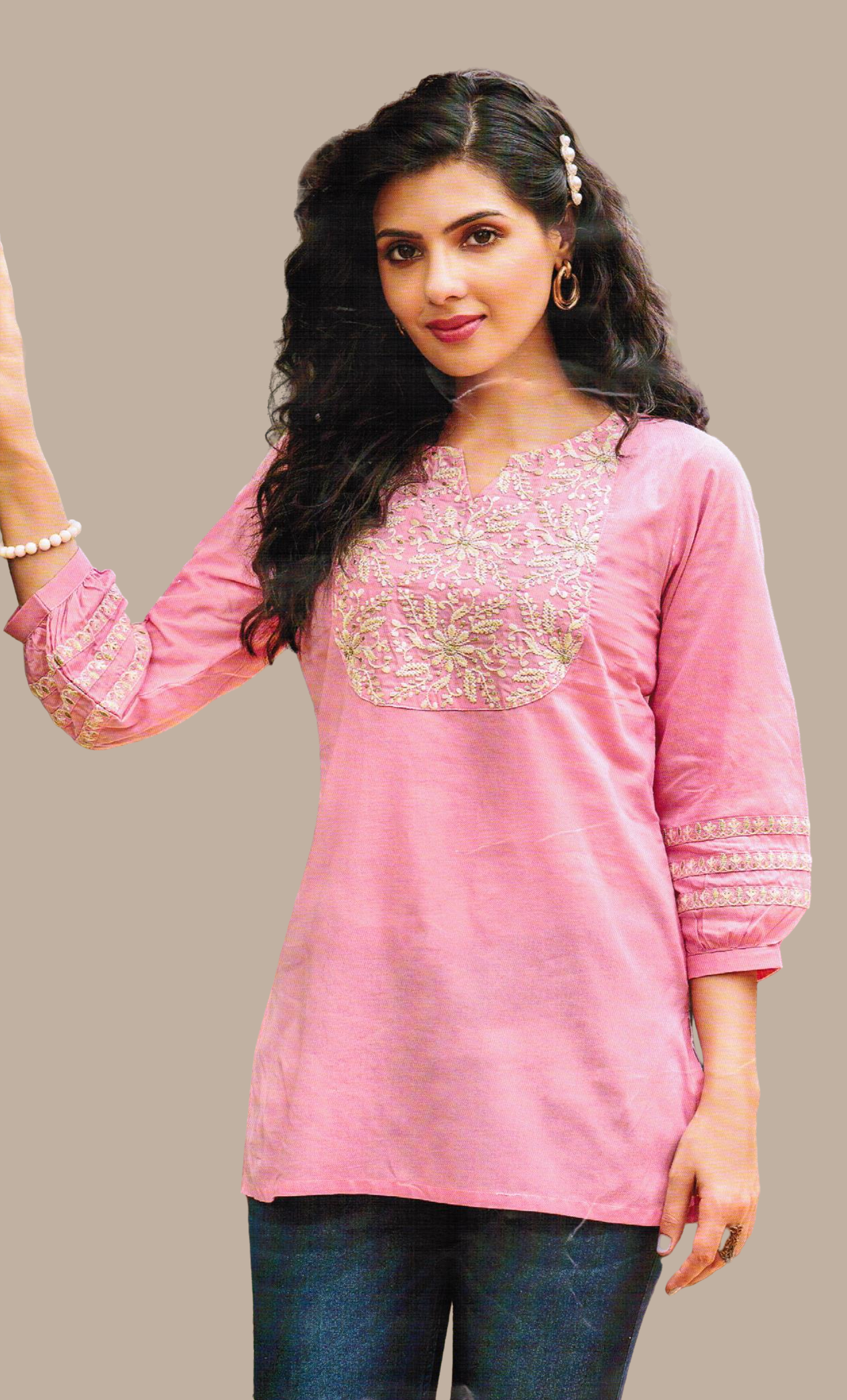 Candy Pink Embroidered Kurti Top