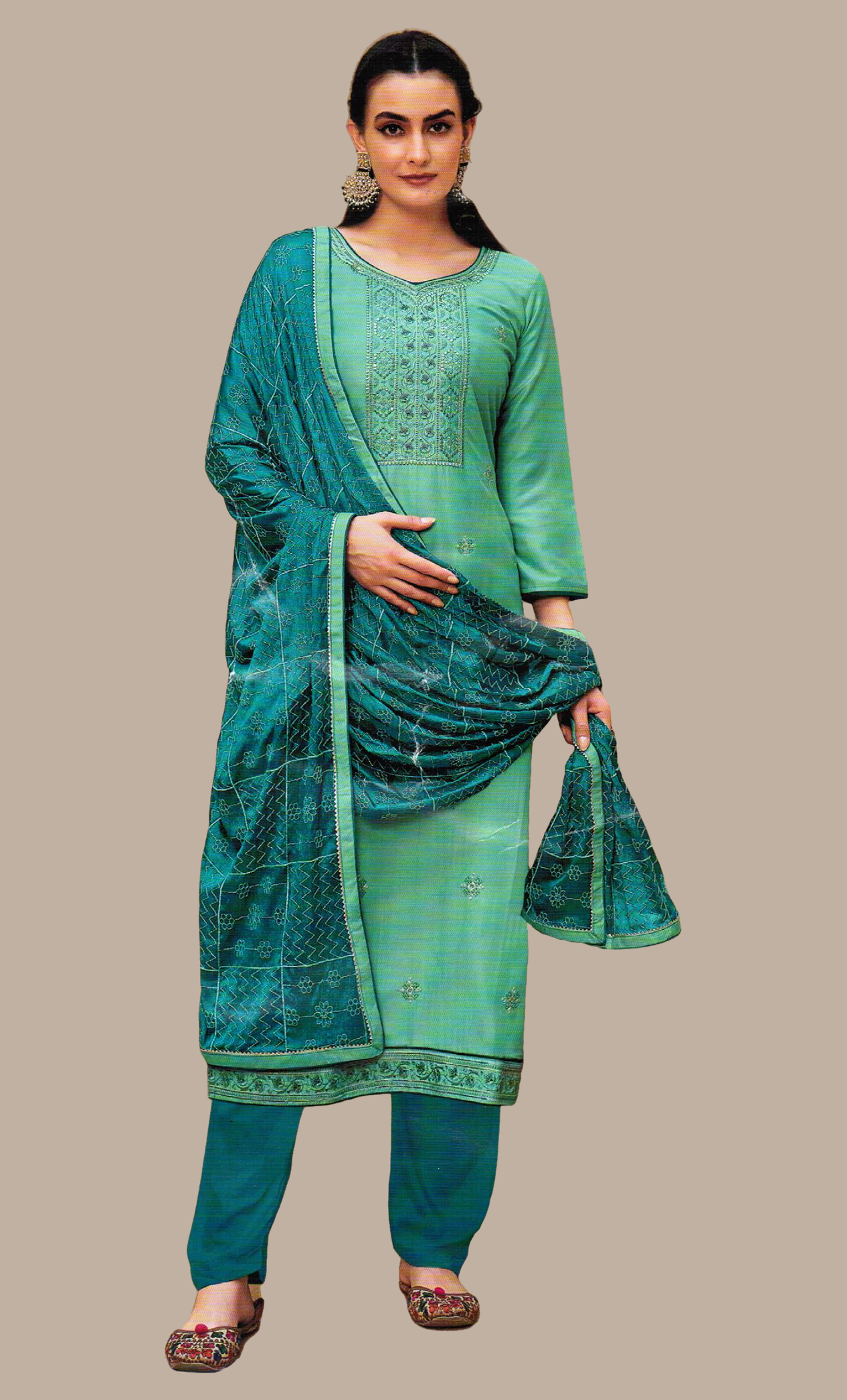 Light Aqua Green Embroidered Punjabi