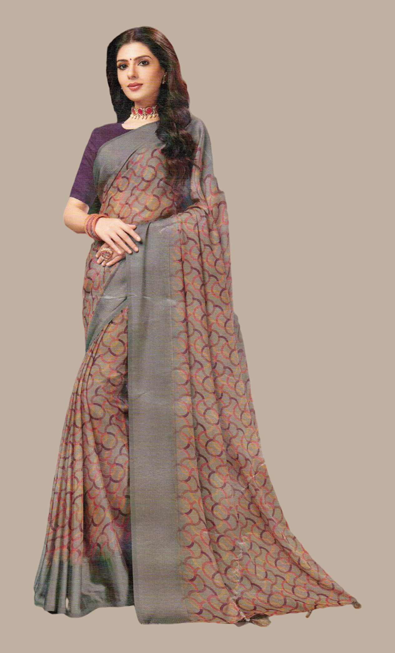 Deep Stone Printed Sari