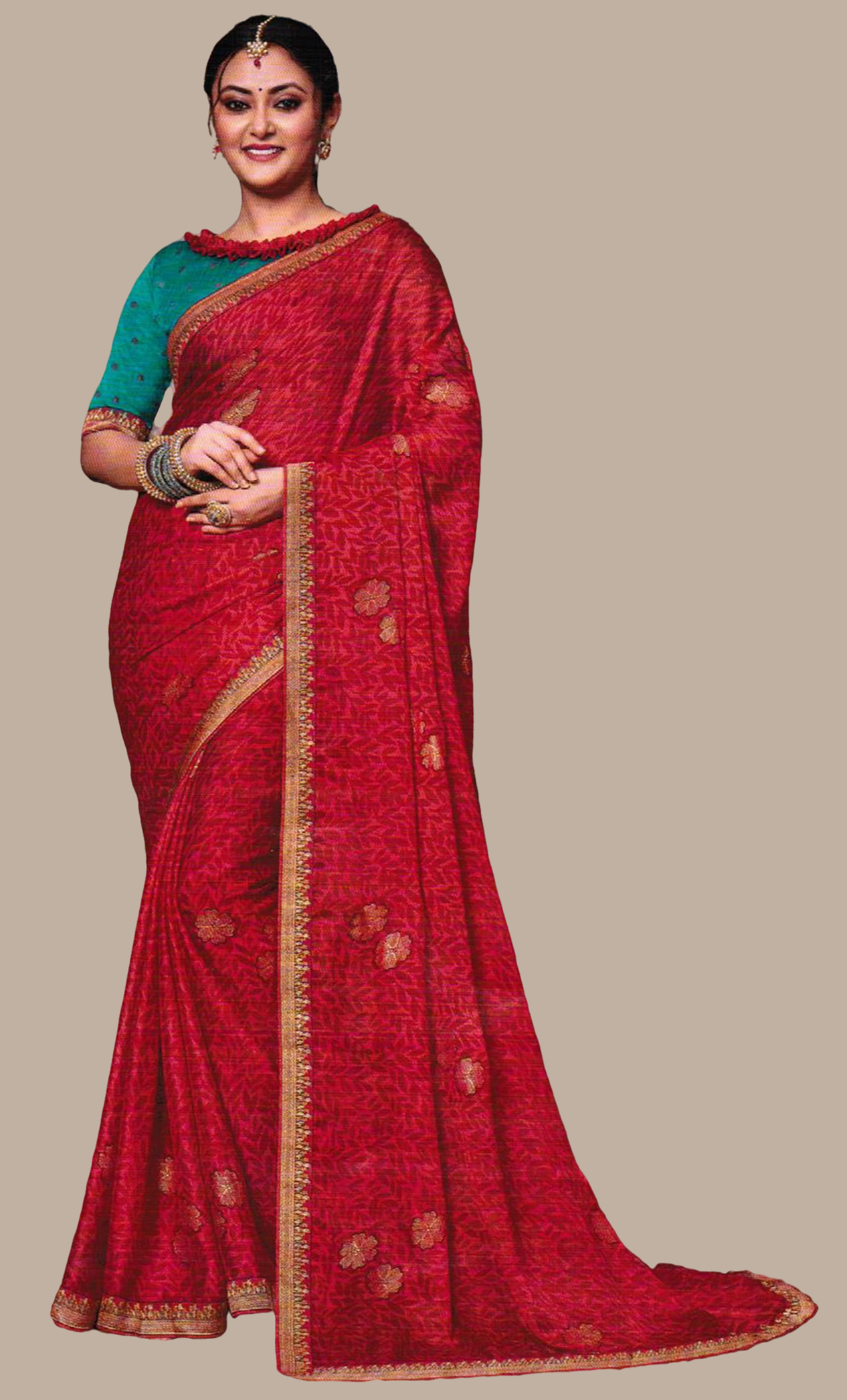 Deep Cherry Embroidered Sari