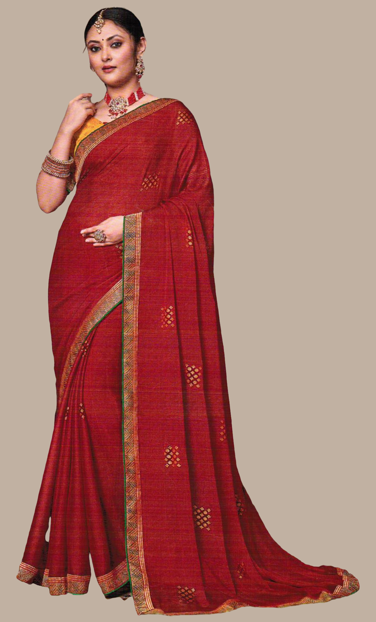 Rose Red Embroidered Sari
