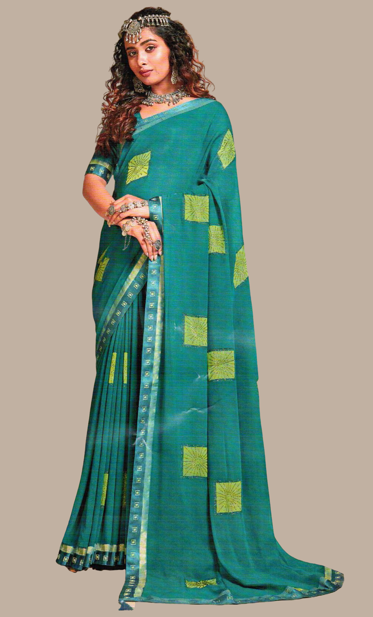 Turquoise Embroidered Sari