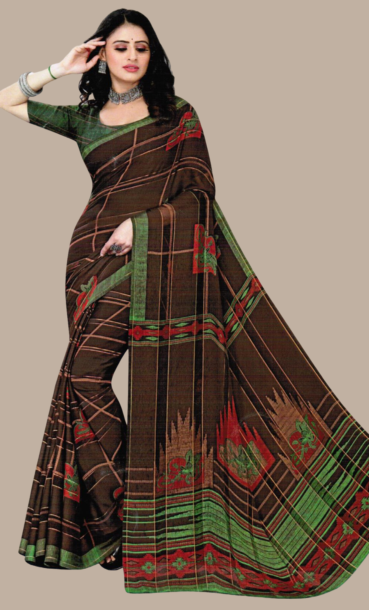 Dark Choclate Printed Sari
