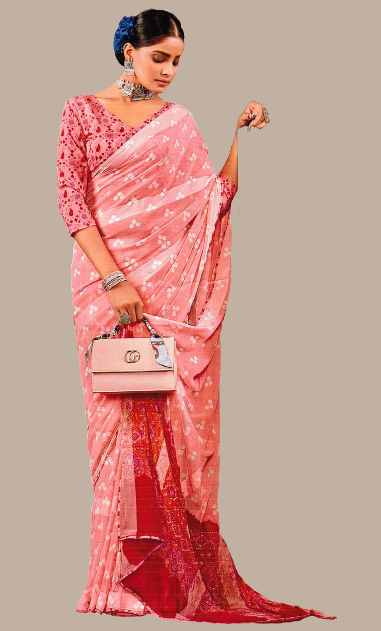 Peach Printed Sari