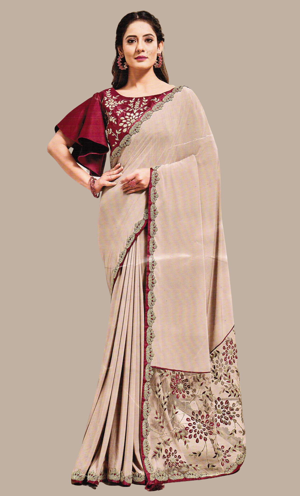 Bronze Blush Embroidered Sari