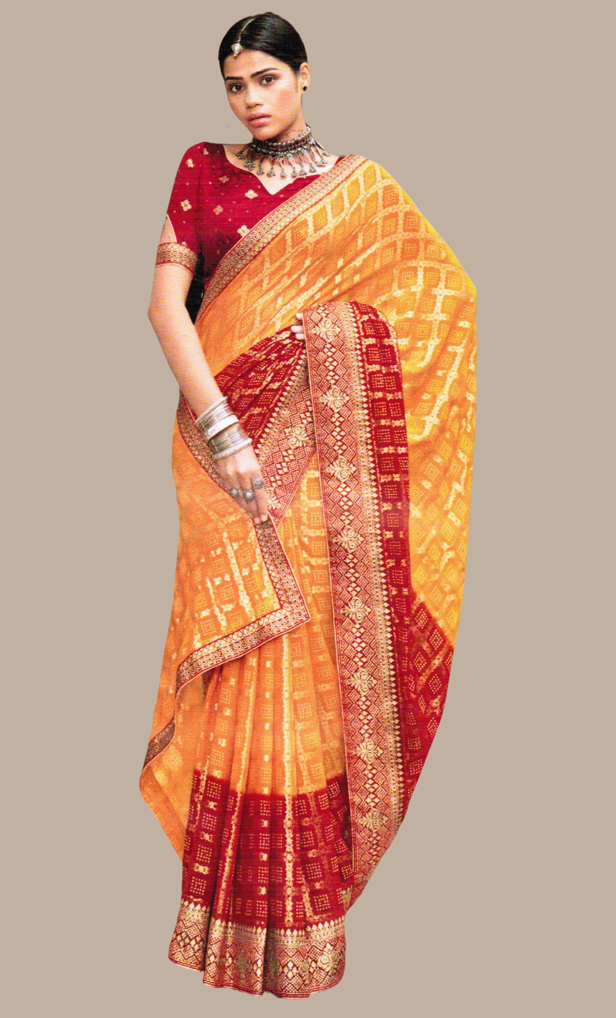Mustard Bandhani Printed Sari
