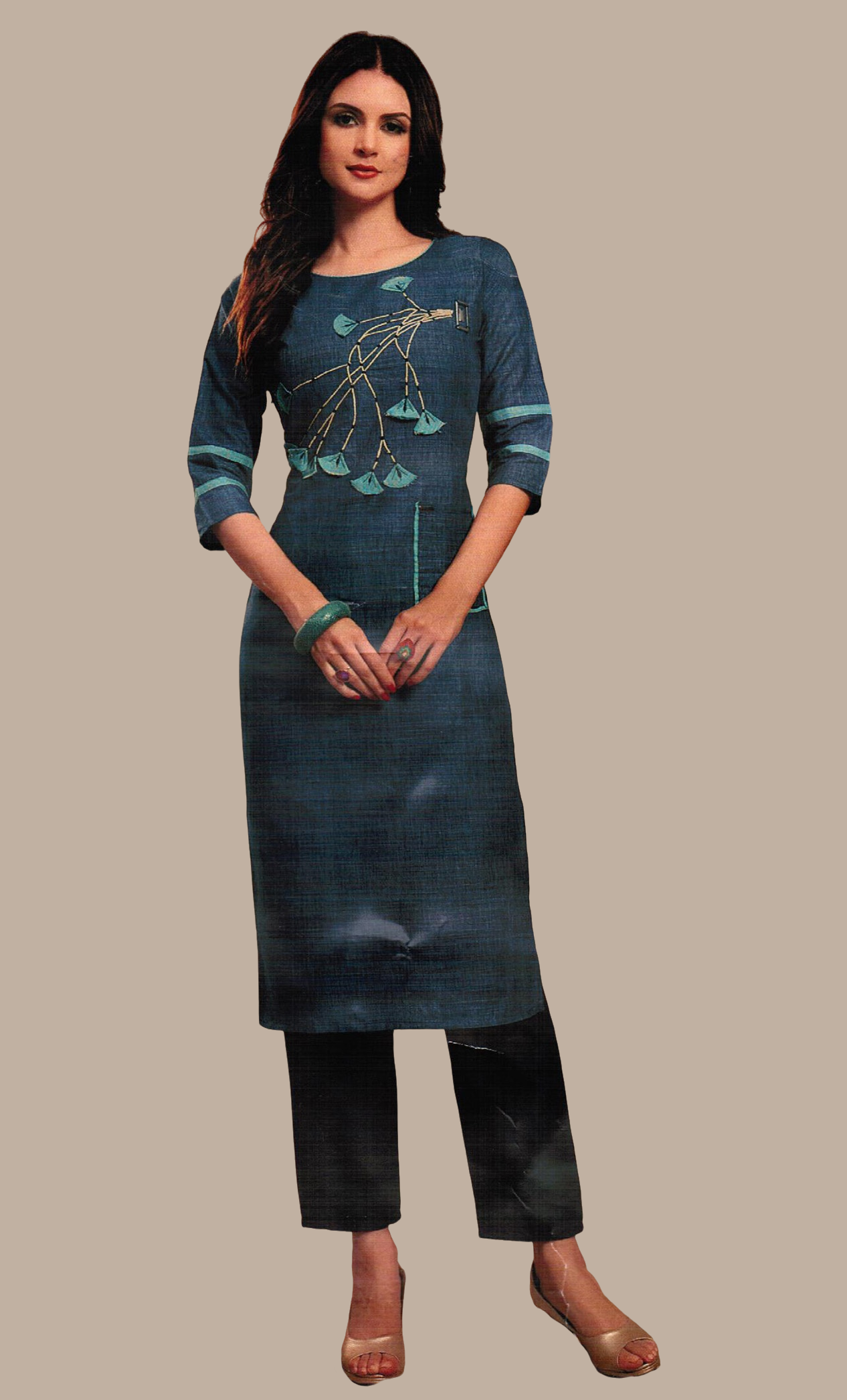 Navy Blue Embroidered Kurti Top