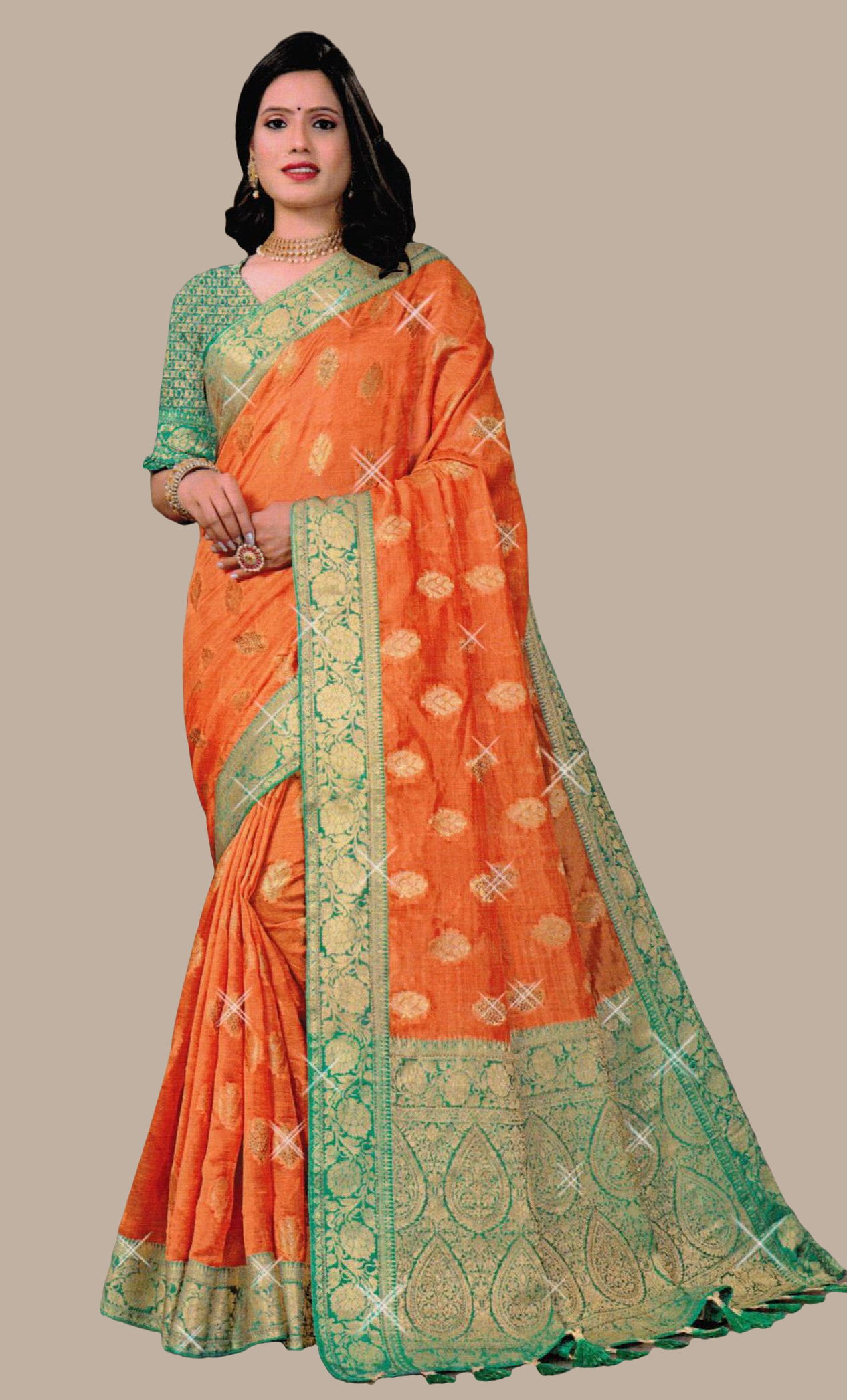 Deep Peach Embroidered Sari
