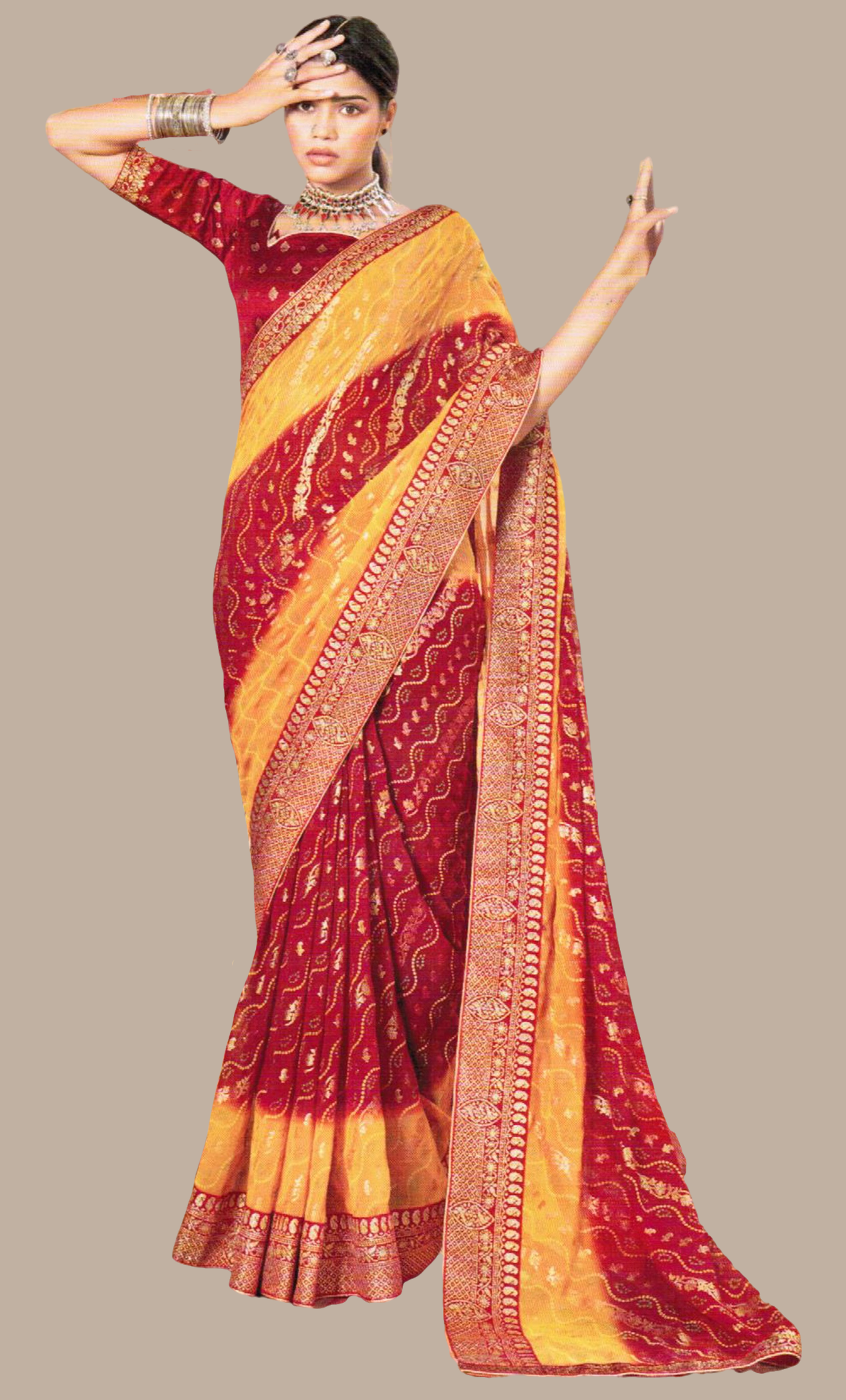 Maroon Bandhani Printed Sari