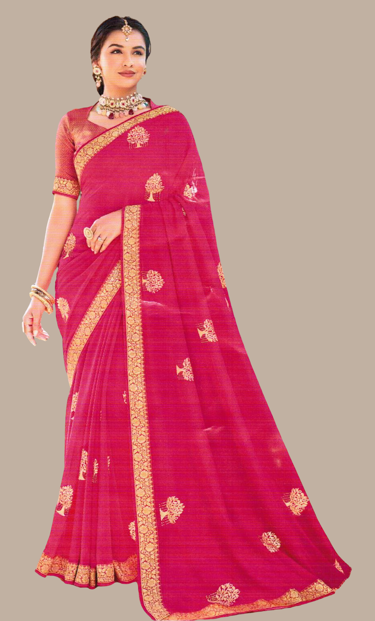 Deep Cerise Embroidered Sari