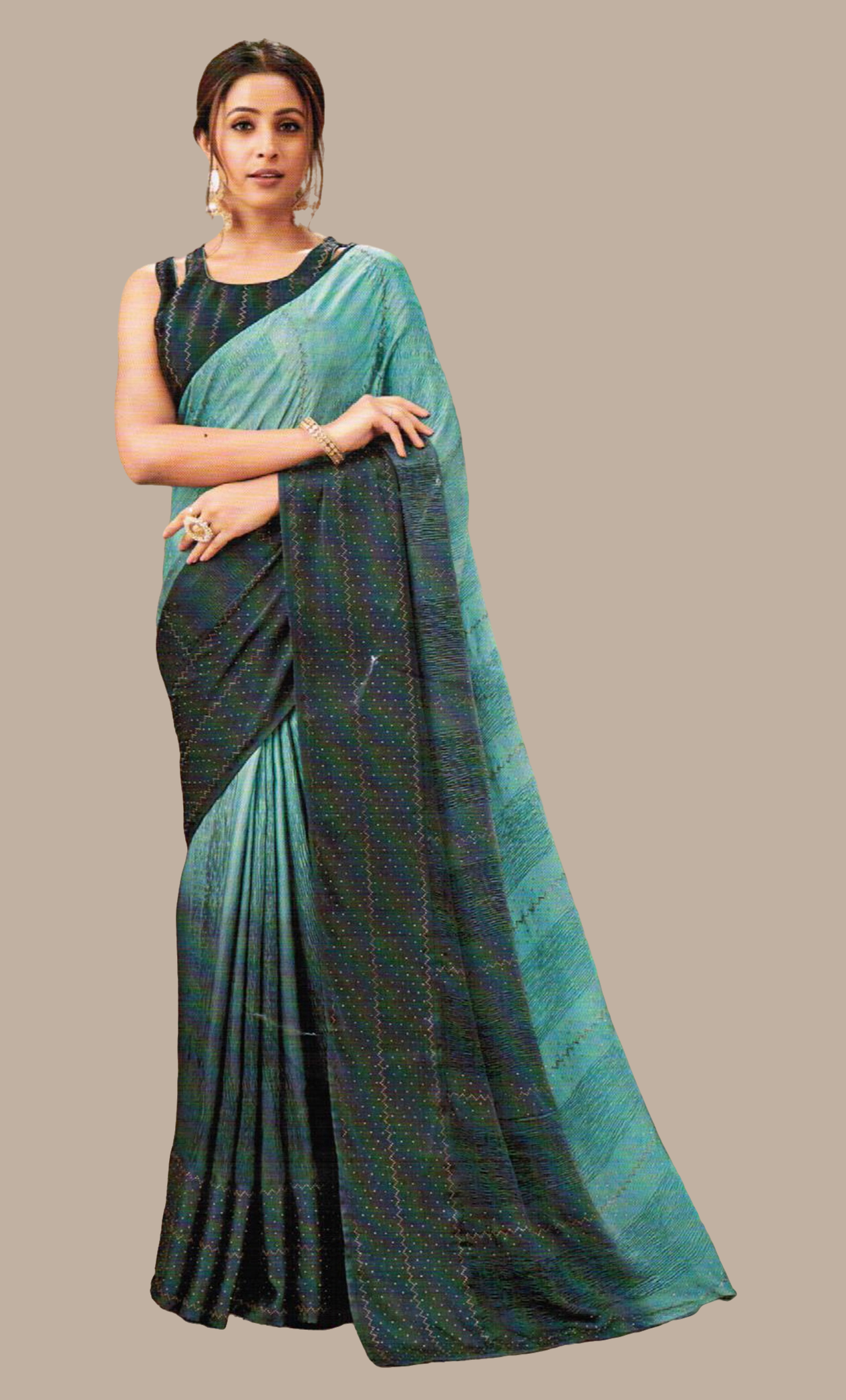 Dark Aqua Stonework Embroidered Sari