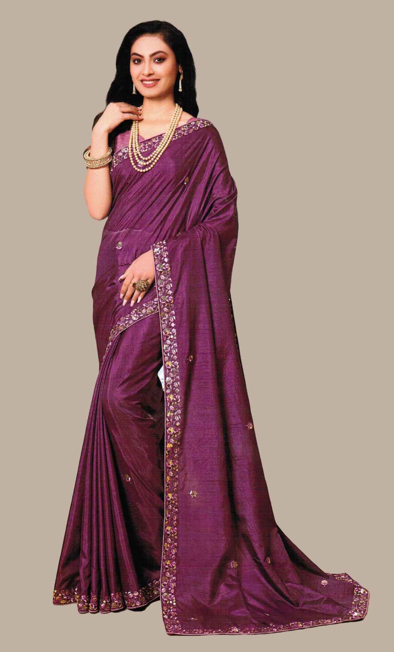 Dark Grape Embroidered Sari