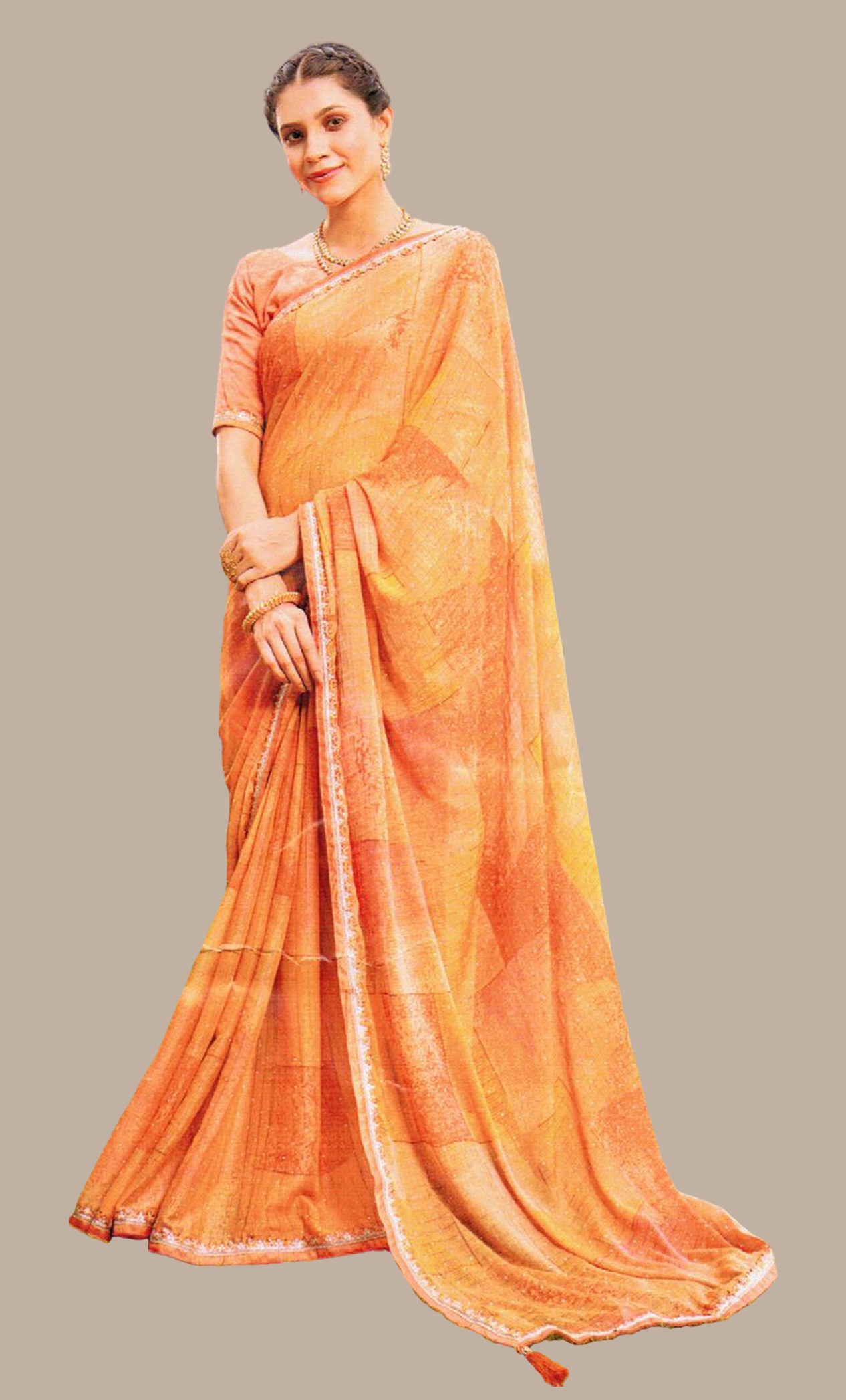 Tangerine Printed Sari