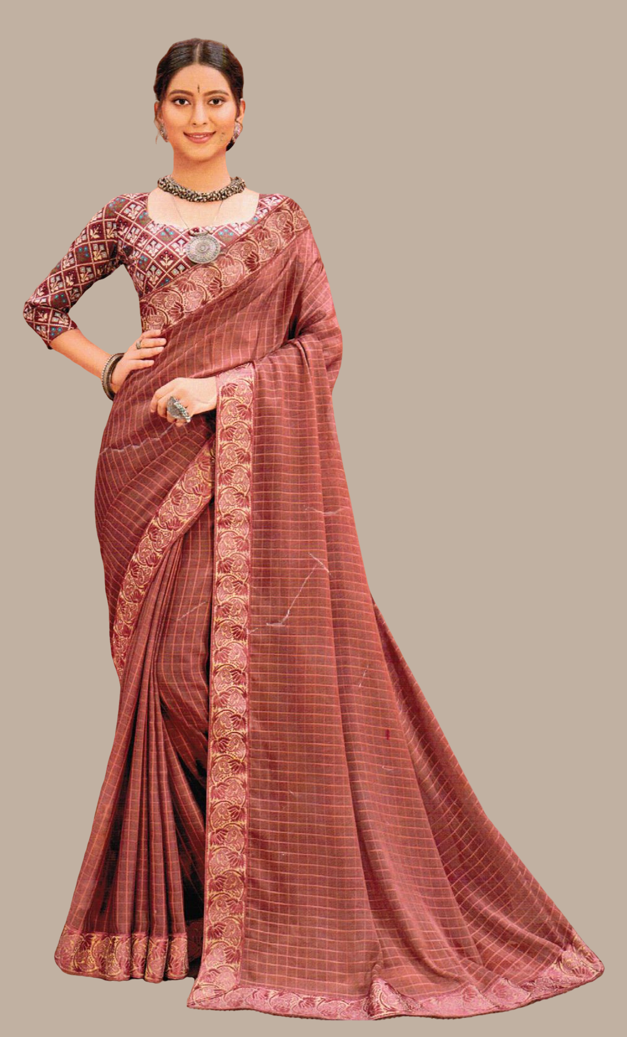 Deep Mink Embroidered Sari