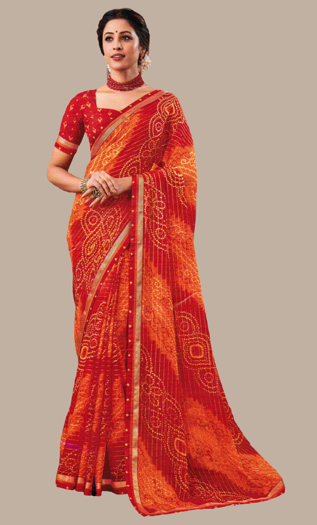 Deep Maroon Bandhani Printed Sari