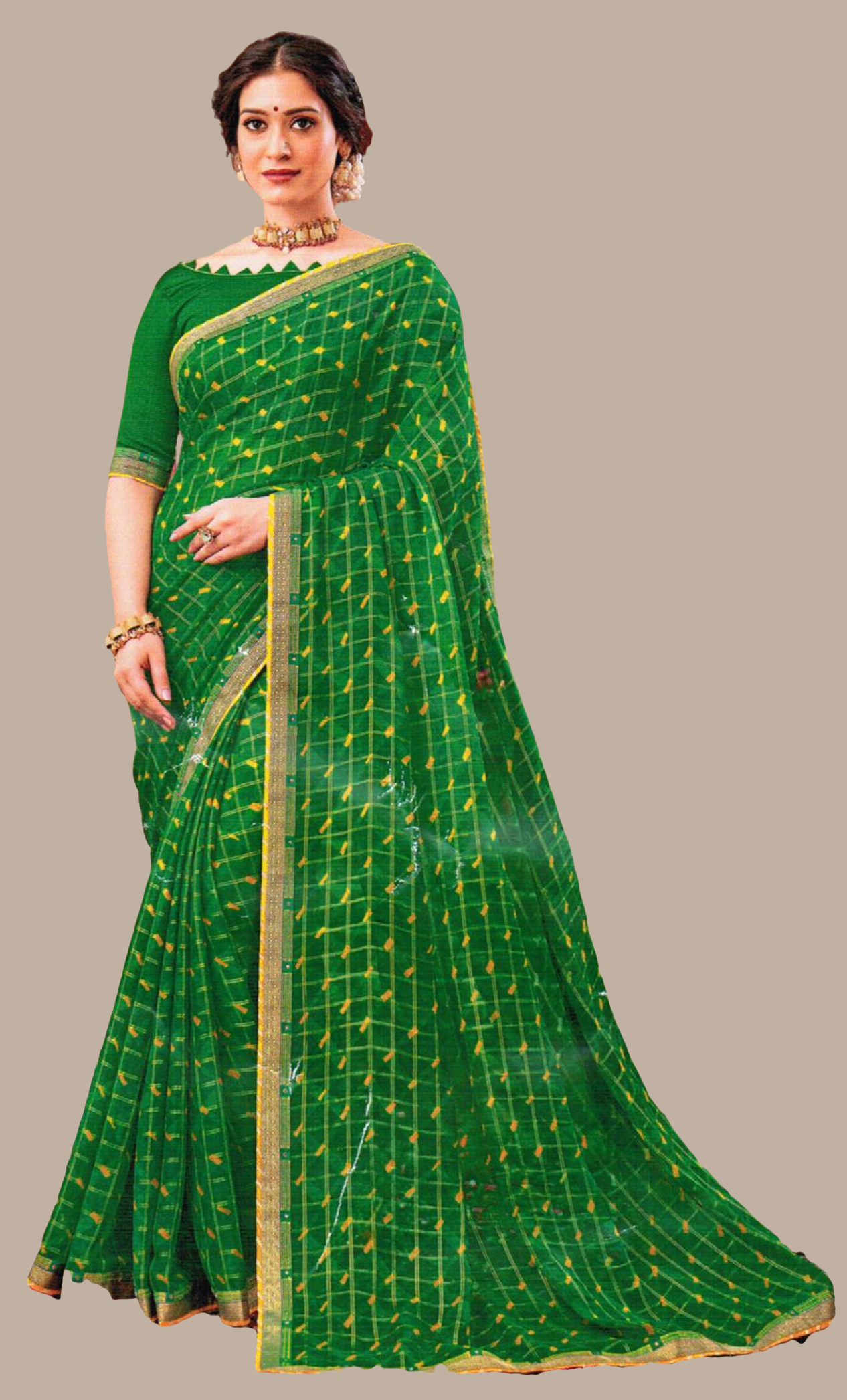 Dark Green Printed Sari