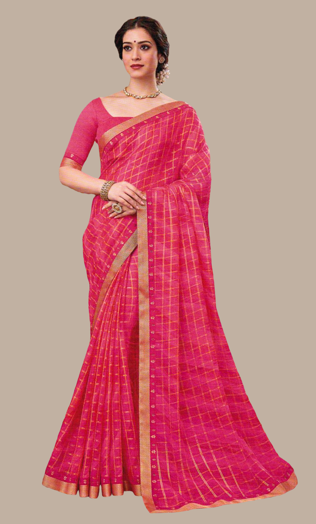 Deep Cerise Printed Sari